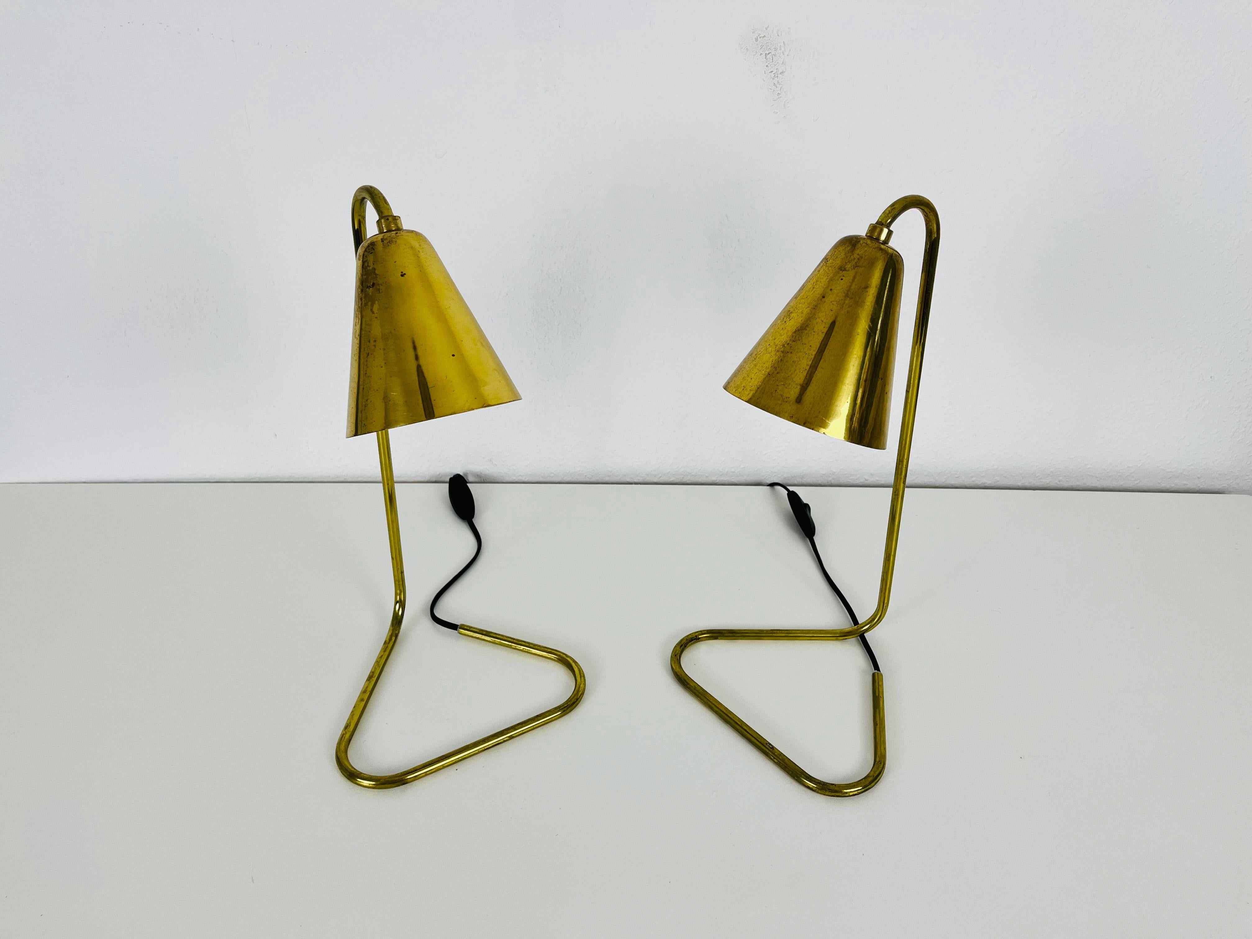 Extraordinary Mid-Century Modern Brass Table Lamps, Pair, 1960s 1