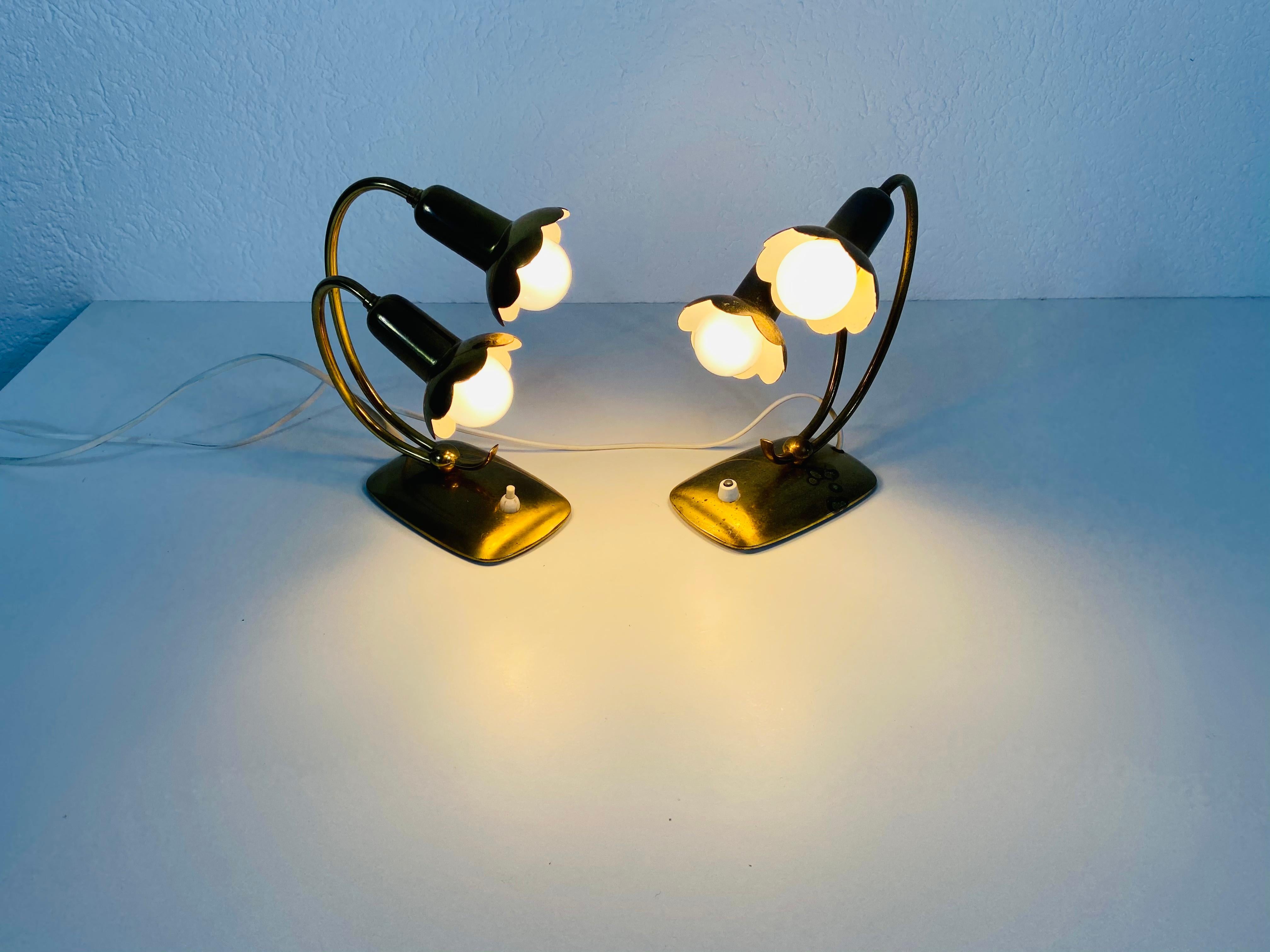 Extraordinary Mid-Century Modern Brass Table Lamps, Pair, 1960s 2
