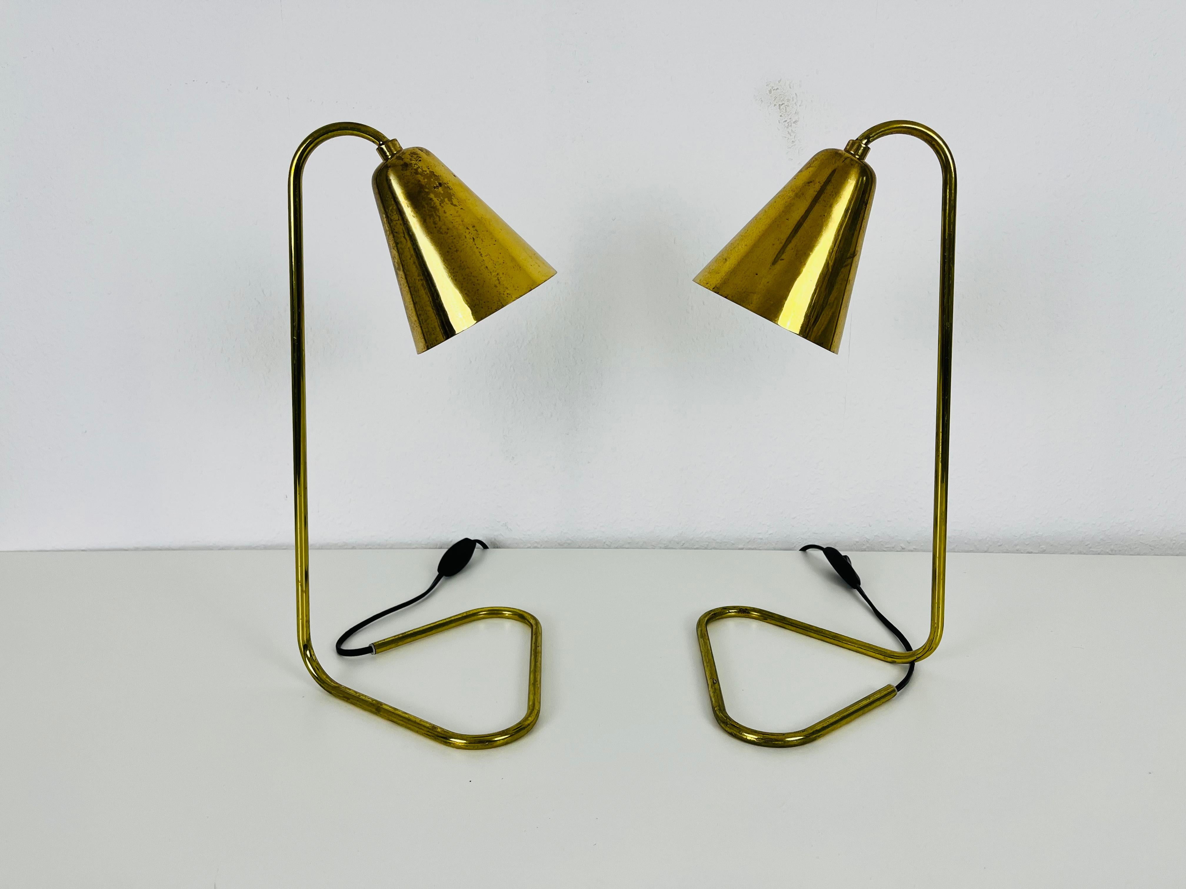 Extraordinary Mid-Century Modern Brass Table Lamps, Pair, 1960s 2