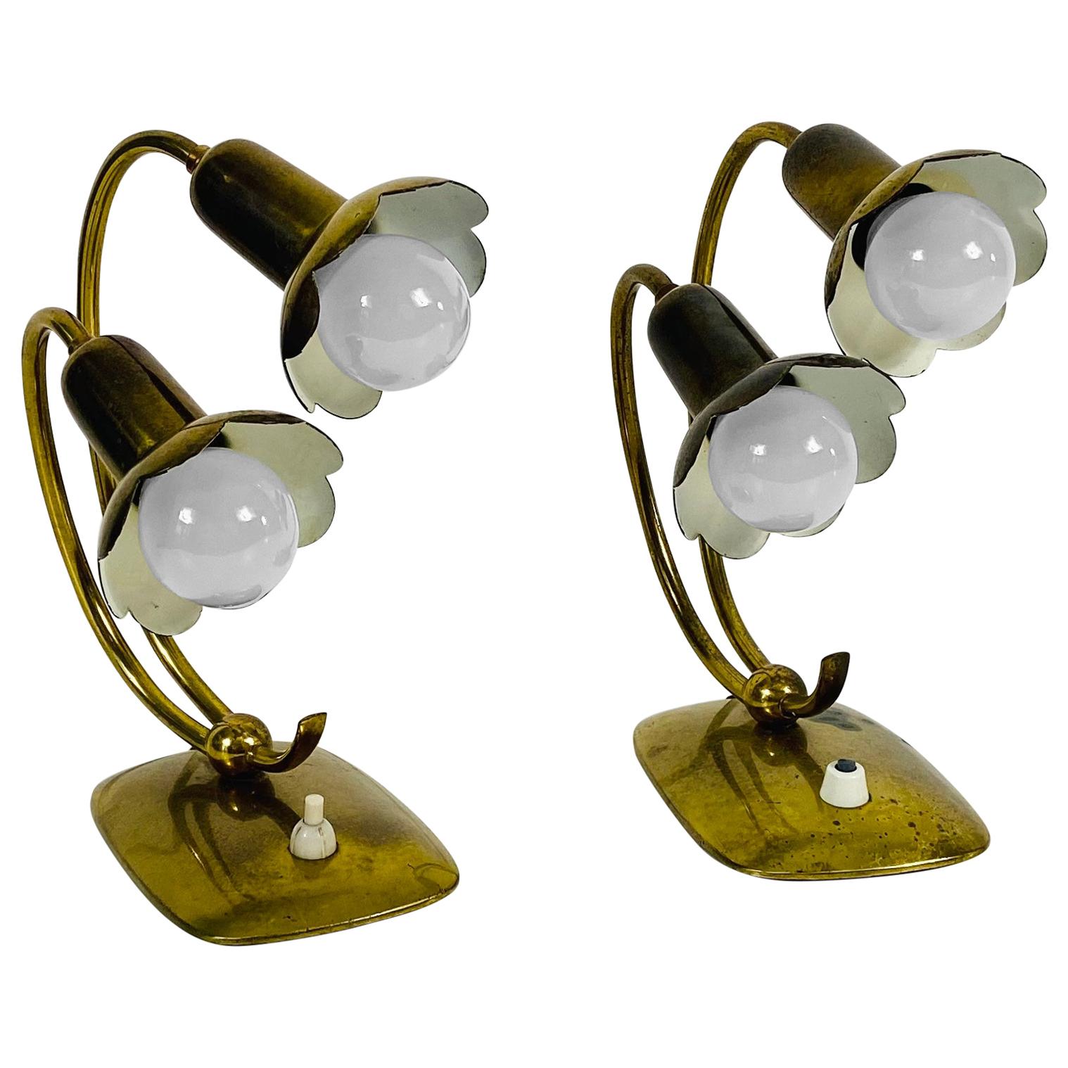 Extraordinary Mid-Century Modern Brass Table Lamps, Pair, 1960s