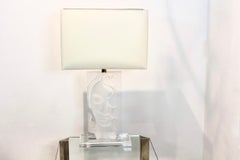 Extraordinary Mid-Century Modern Buddha Lucite and Brass Table Lamp, 1970s