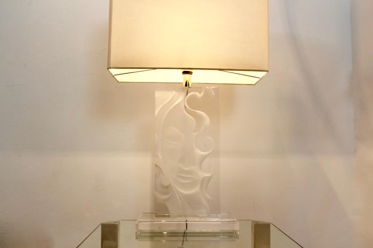20th Century Extraordinary Mid-Century Modern Buddha Lucite and Brass Table Lamp, 1970s For Sale