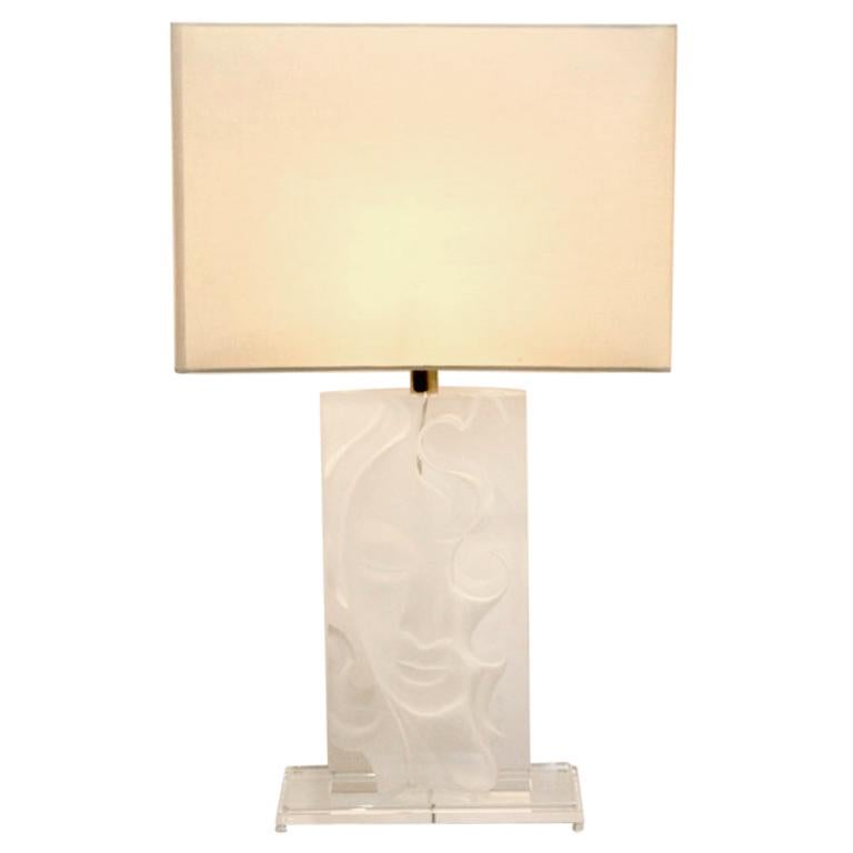 Extraordinary Mid-Century Modern Buddha Lucite and Brass Table Lamp, 1970s