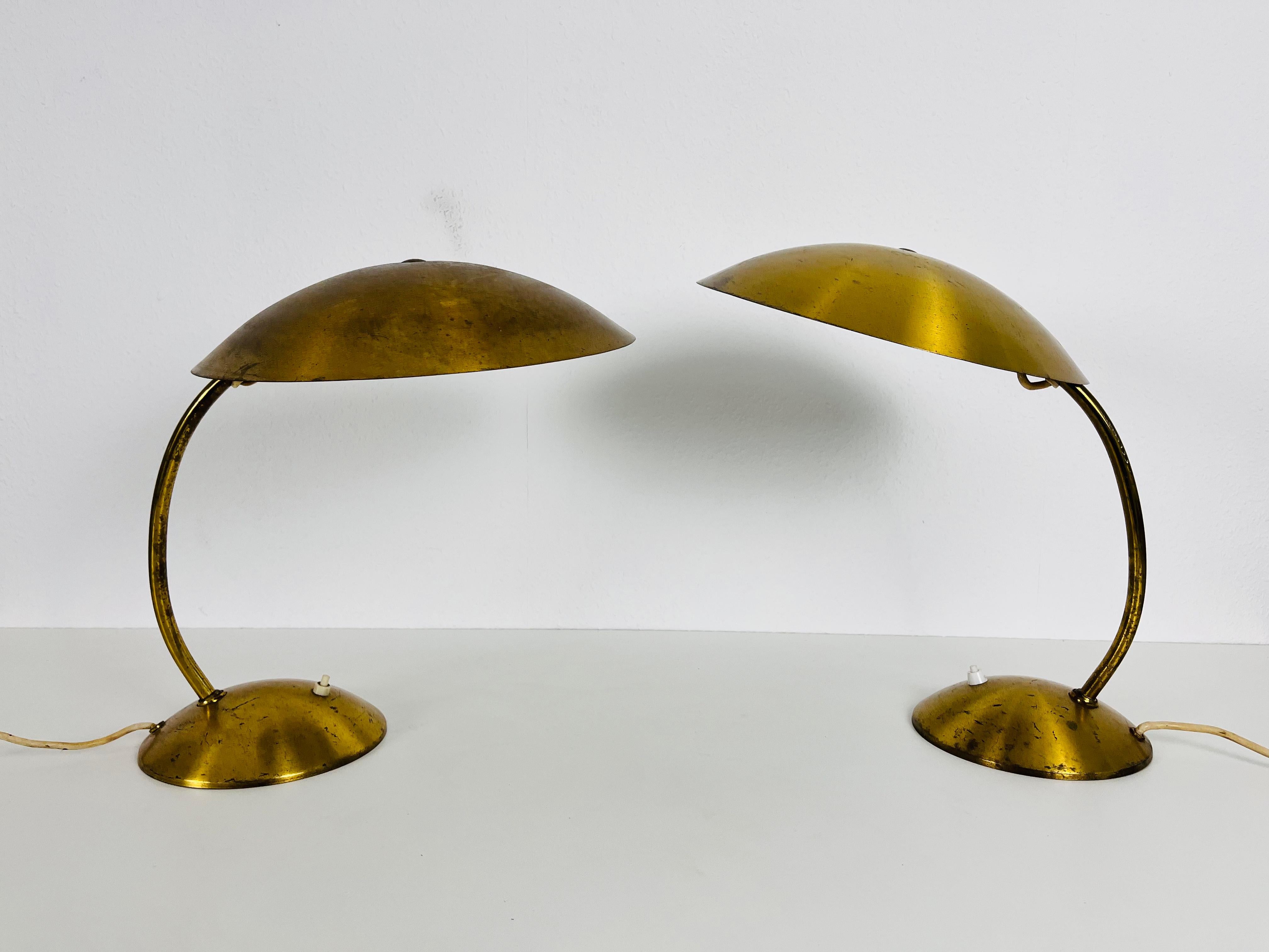 Mid-20th Century Extraordinary Mid-Century Modern Kaiser Brass Table Lamps, Pair, 1960s For Sale