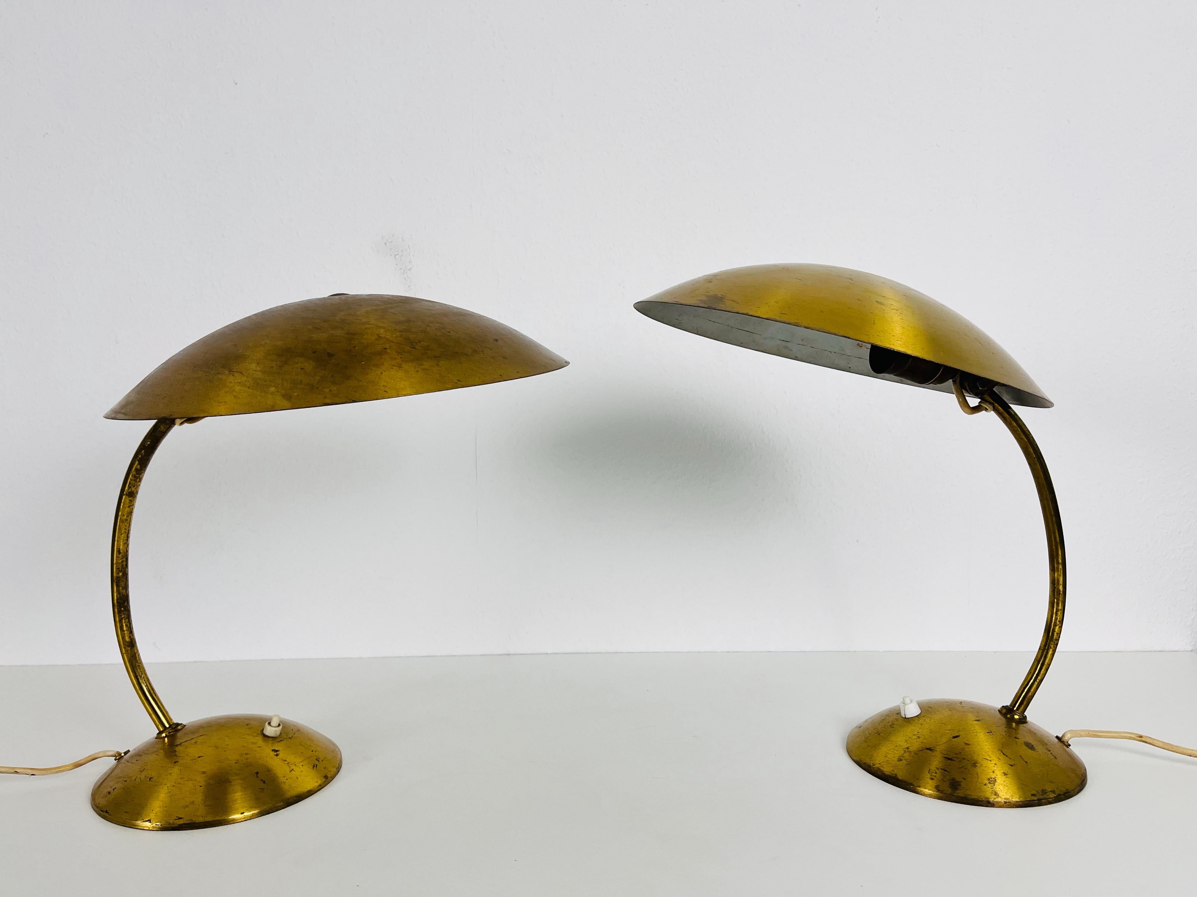 Aluminum Extraordinary Mid-Century Modern Kaiser Brass Table Lamps, Pair, 1960s For Sale