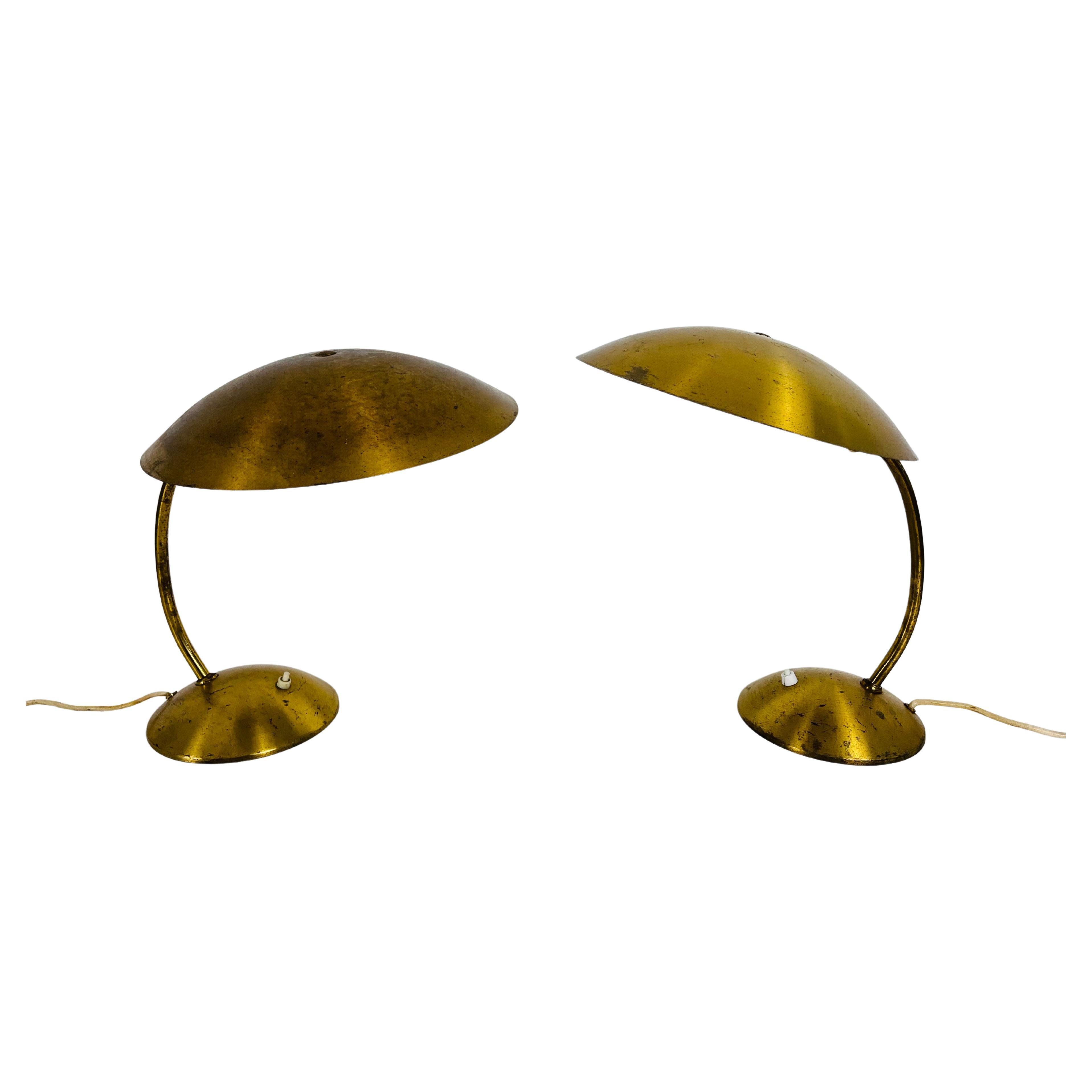 Extraordinary Mid-Century Modern Kaiser Brass Table Lamps, Pair, 1960s For Sale