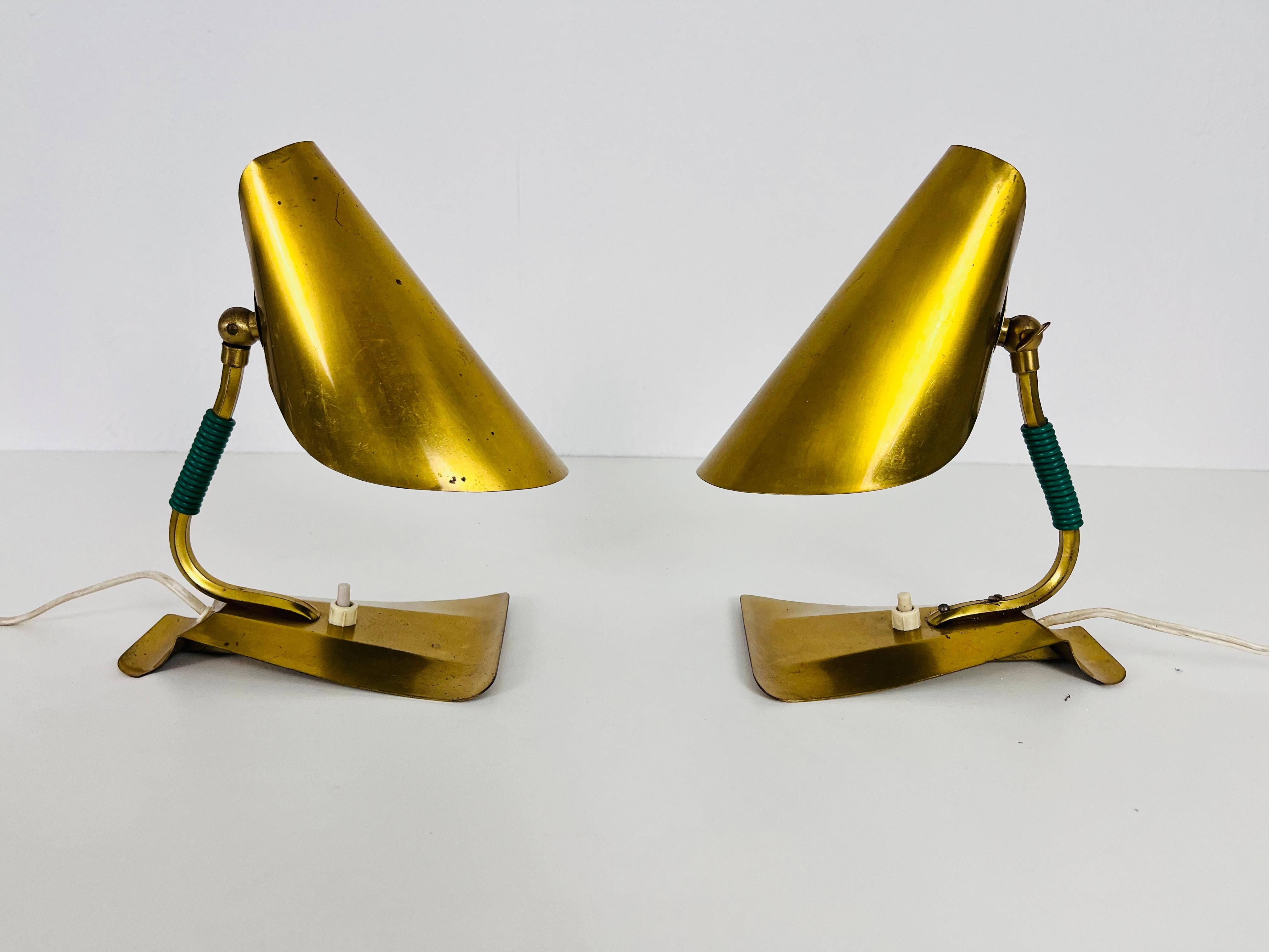European Extraordinary Mid-Century Modern Stilnovo Brass Table Lamps, Pair, 1960s For Sale