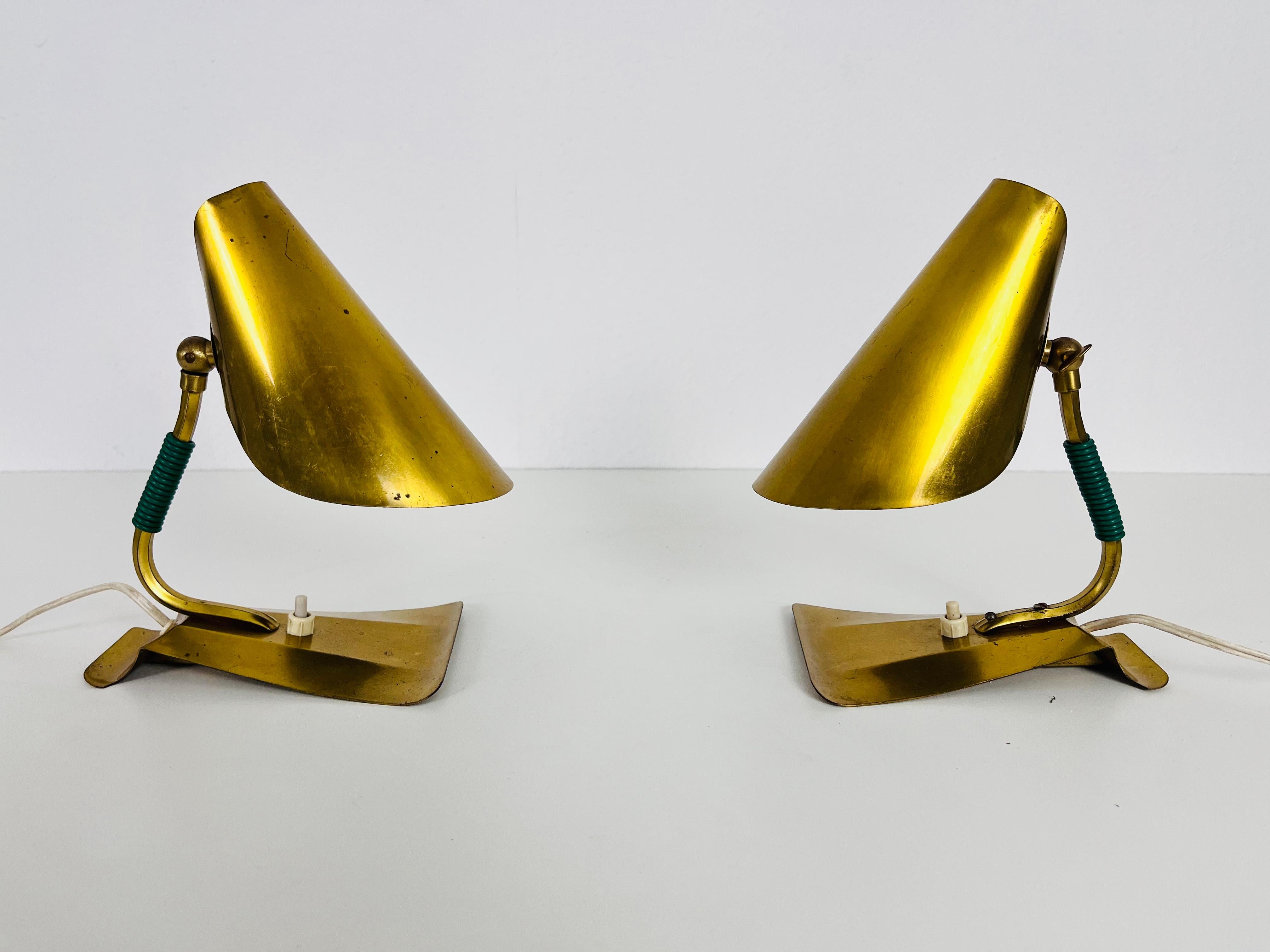 Aluminum Extraordinary Mid-Century Modern Stilnovo Brass Table Lamps, Pair, 1960s For Sale