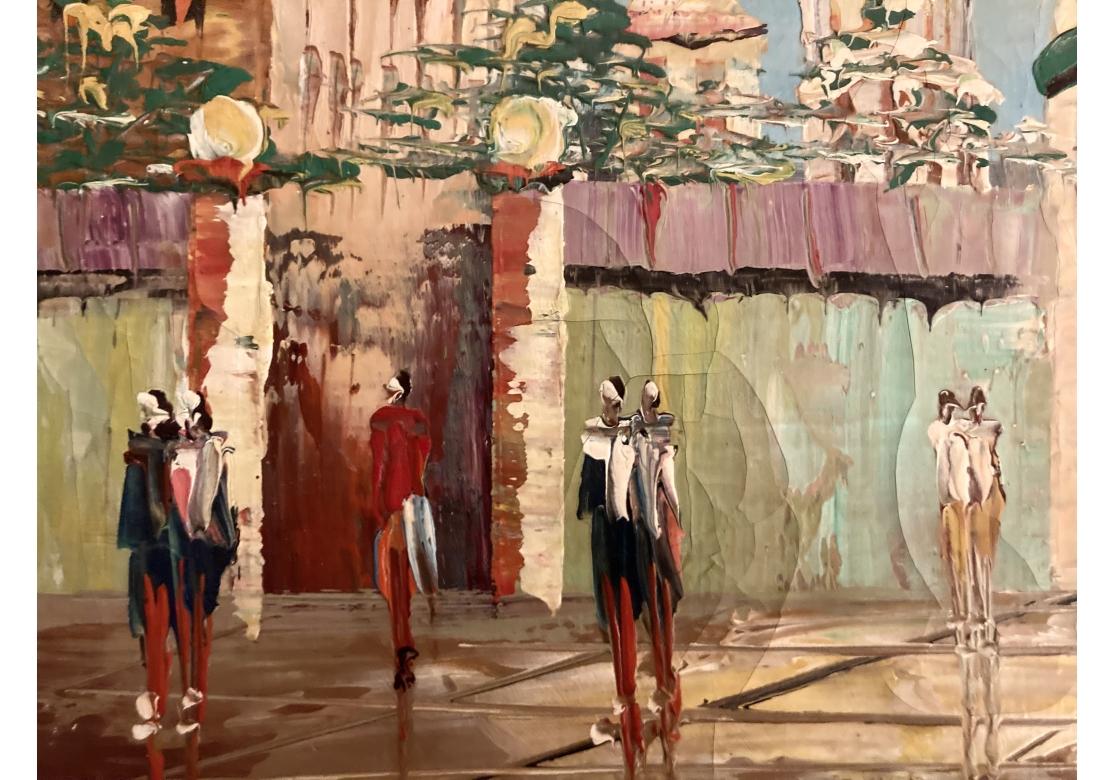 Außergewöhnliche Mid Century Surreal Öl auf Leinwand Stadtbild im Angebot 6