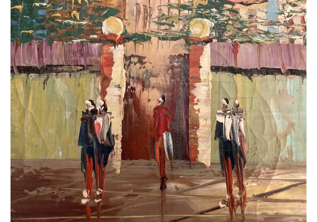 Außergewöhnliche Mid Century Surreal Öl auf Leinwand Stadtbild (Handbemalt) im Angebot