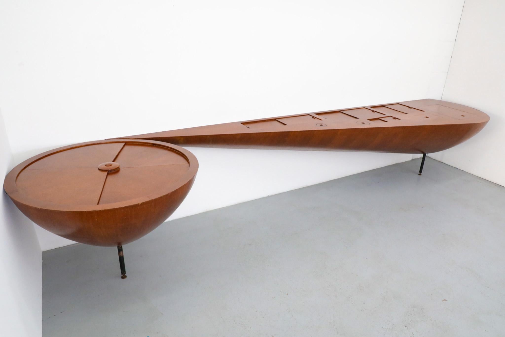 Mid-Century Modern Sculptural Wall-Mounted Mid-Century Teak Console, Style of Ico Parisi, 1950s For Sale