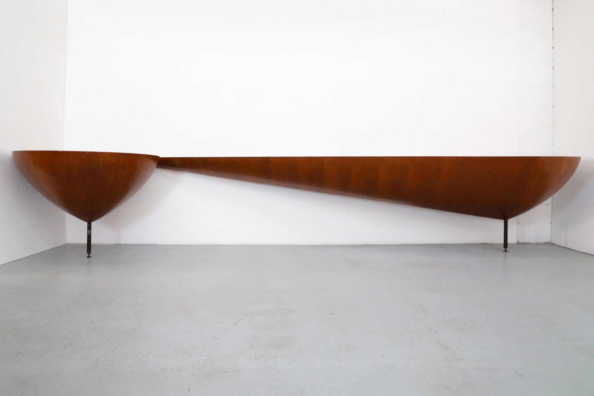 Italian Sculptural Wall-Mounted Mid-Century Teak Console, Style of Ico Parisi, 1950s For Sale