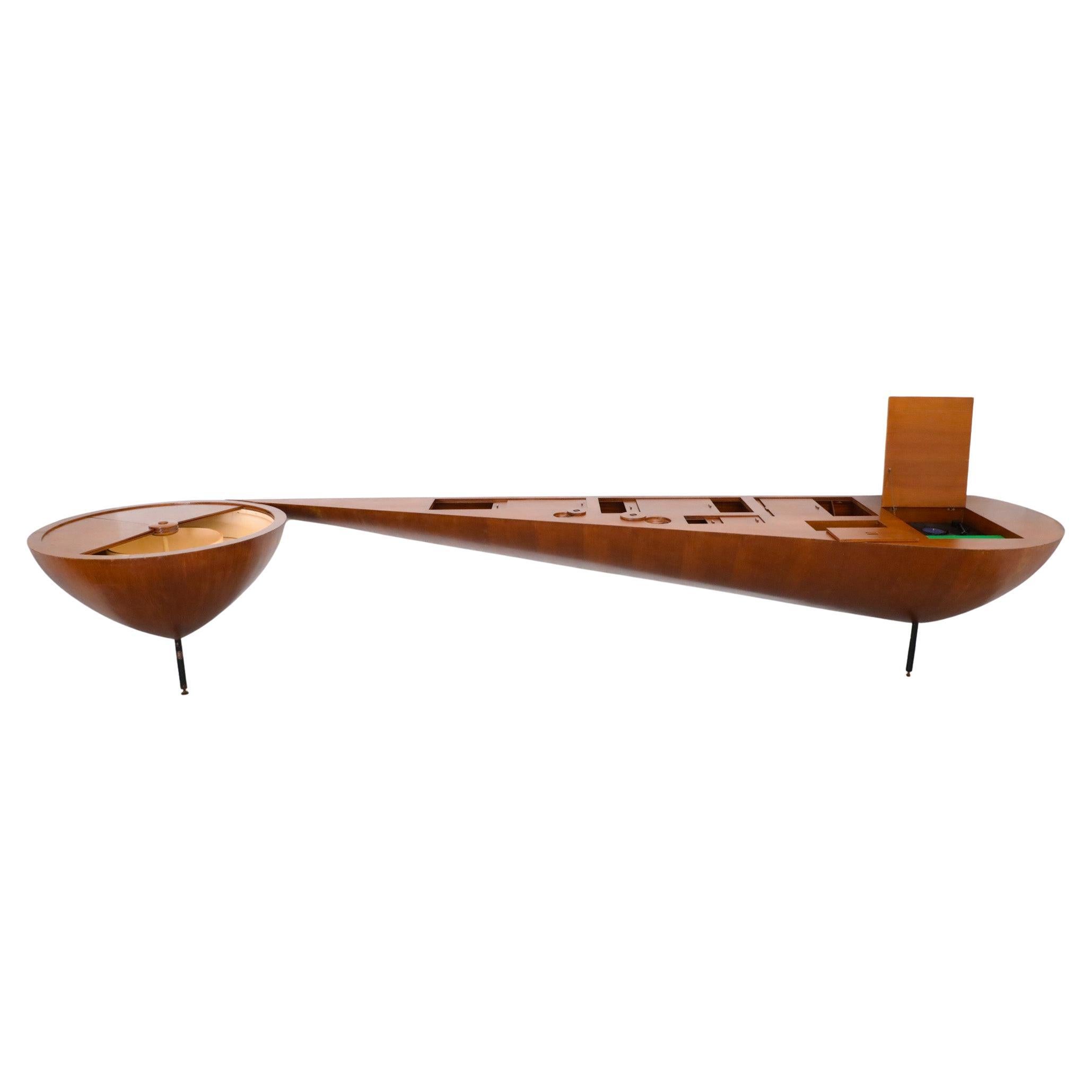 Sculptural Wall-Mounted Mid-Century Teak Console, Style of Ico Parisi, 1950s