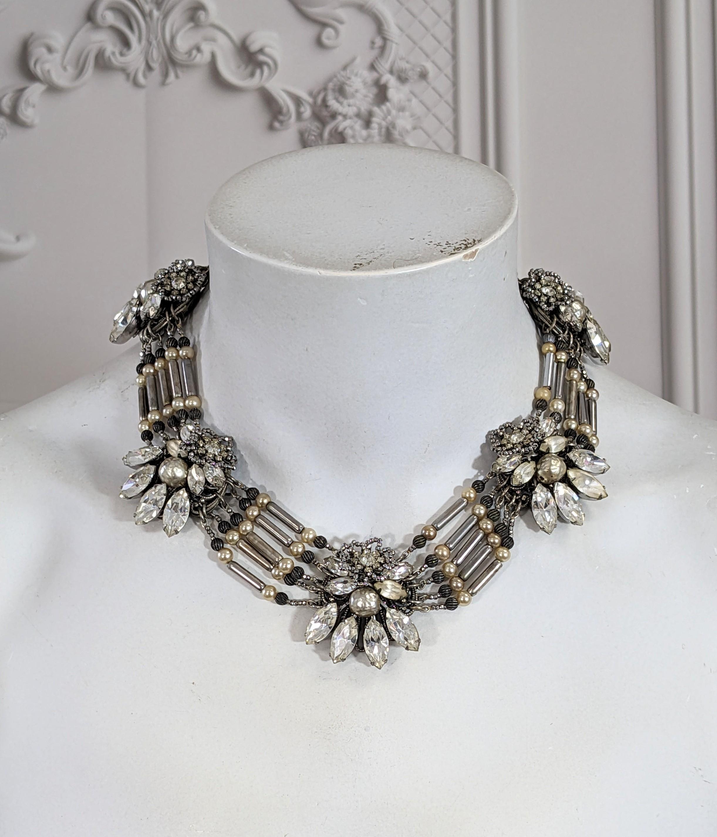 Extraordinary Miriam Haskell Pearl and Cut Steel Collar Suite For Sale 7