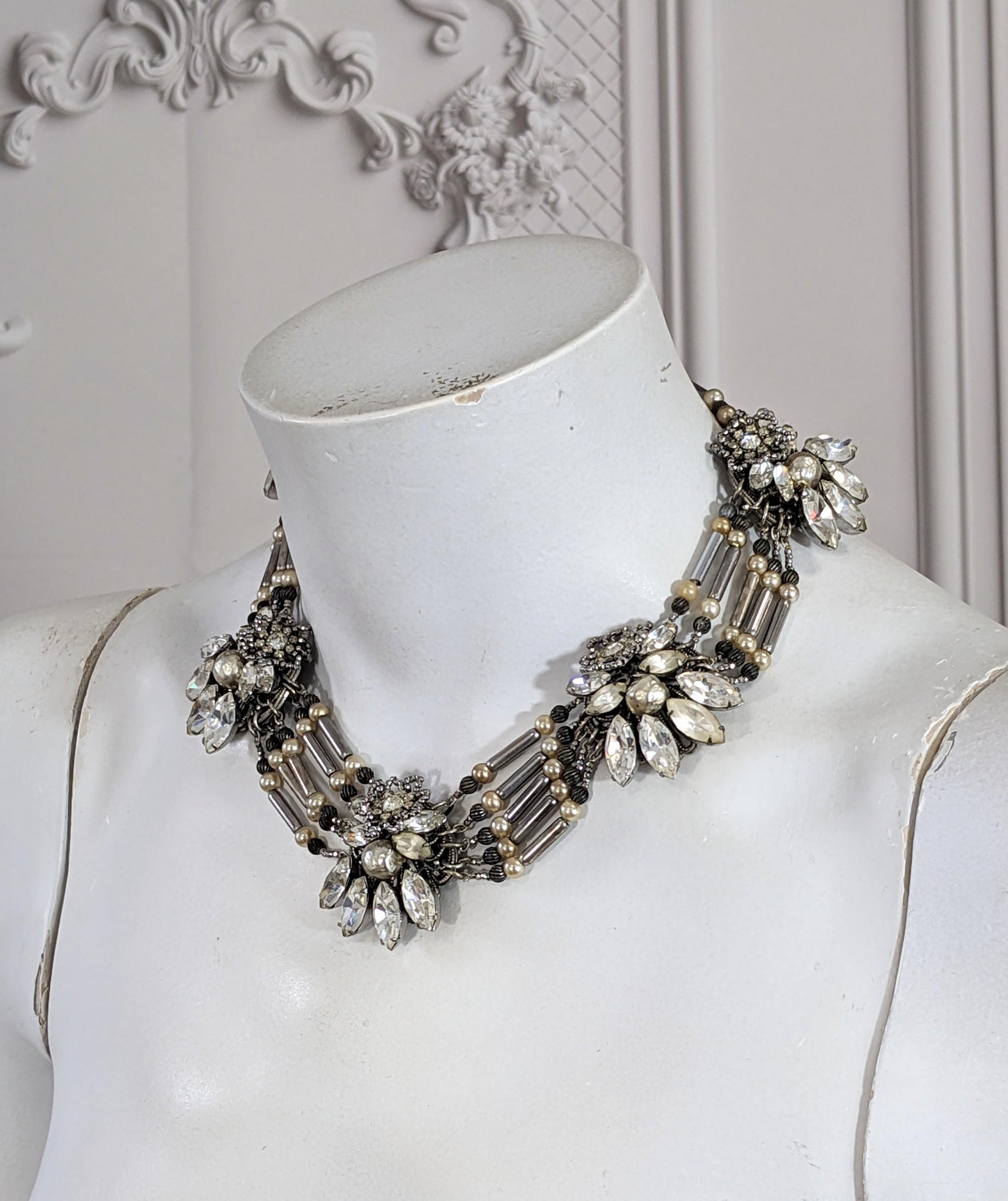 Extraordinary Miriam Haskell Pearl and Cut Steel Collar Suite For Sale 8
