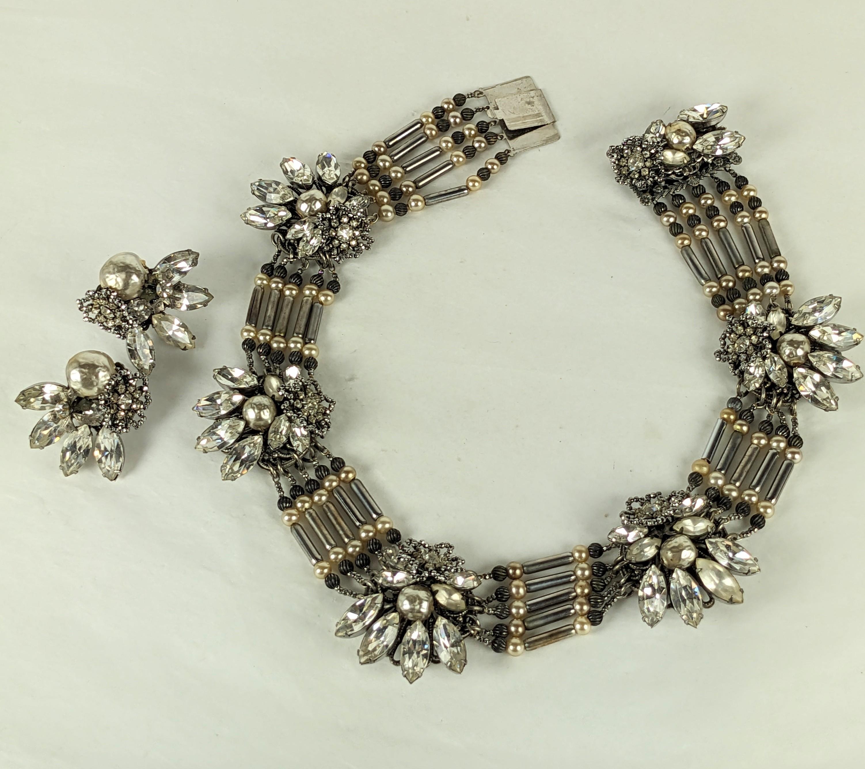 Art déco Miriam Haskell Parure extraordinaire à collier en perles et acier taillé en vente