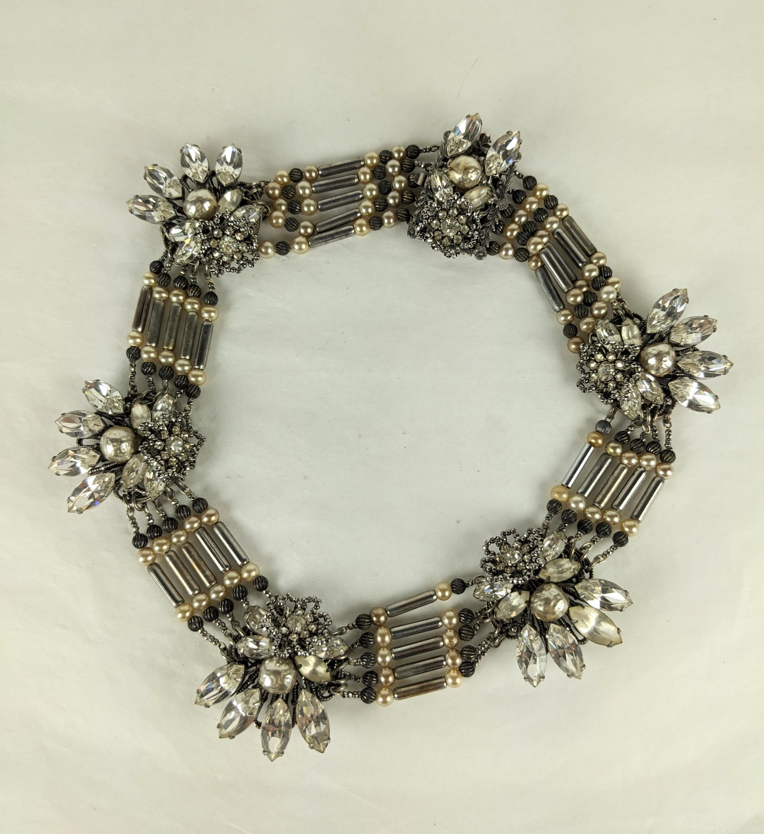 Miriam Haskell Parure extraordinaire à collier en perles et acier taillé Excellent état - En vente à New York, NY