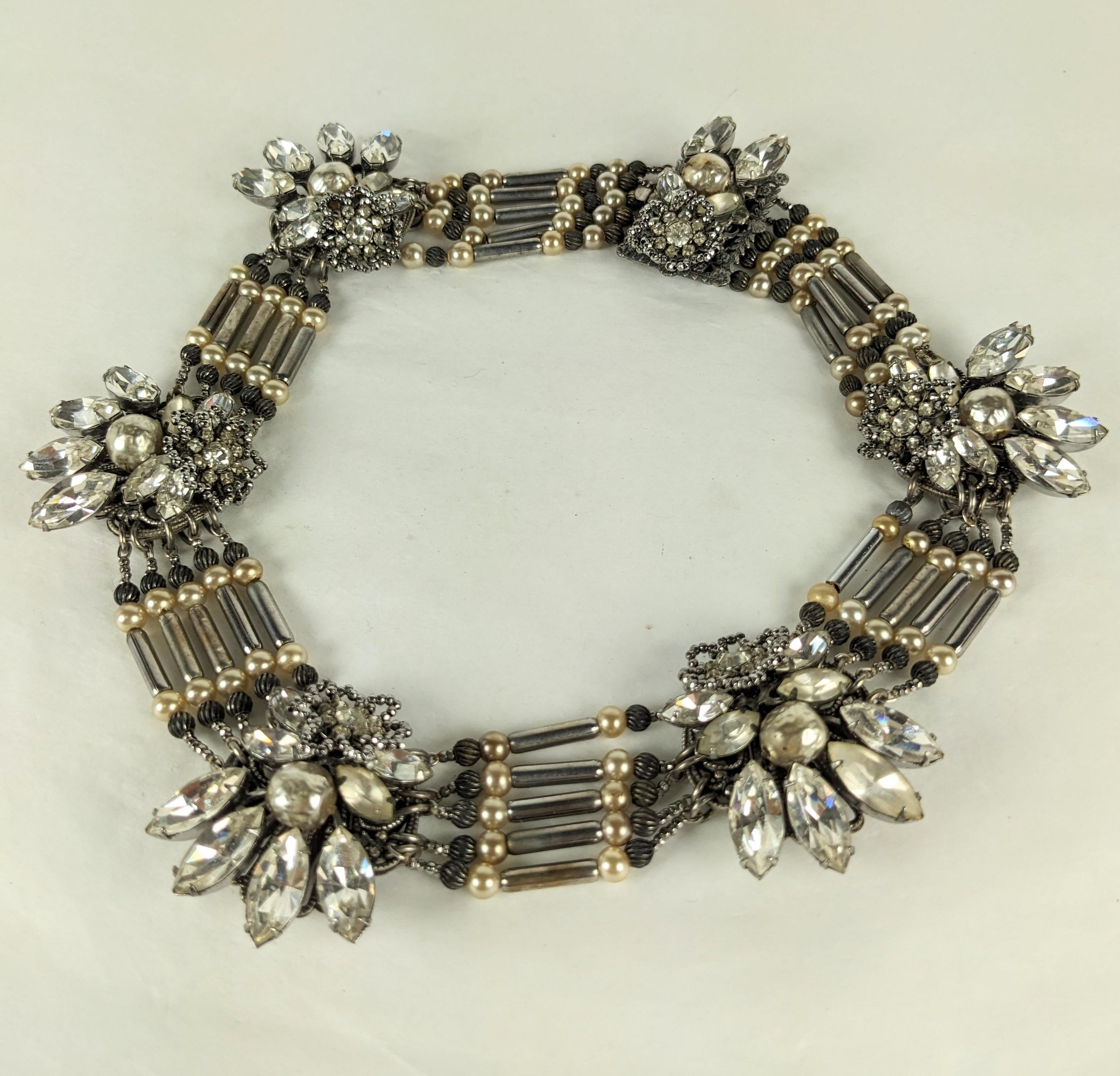 Women's Extraordinary Miriam Haskell Pearl and Cut Steel Collar Suite For Sale