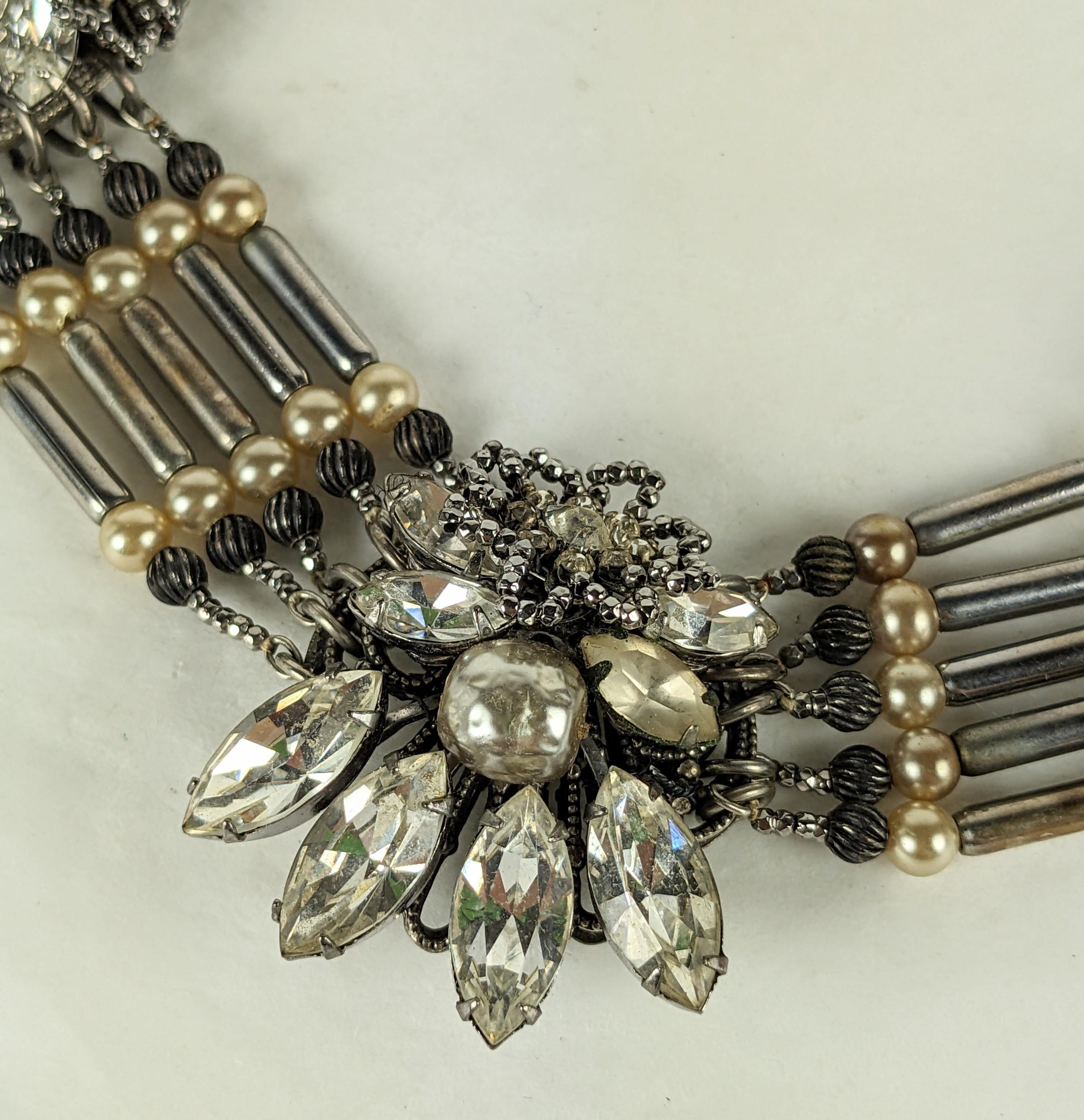 Extraordinary Miriam Haskell Pearl and Cut Steel Collar Suite For Sale 1