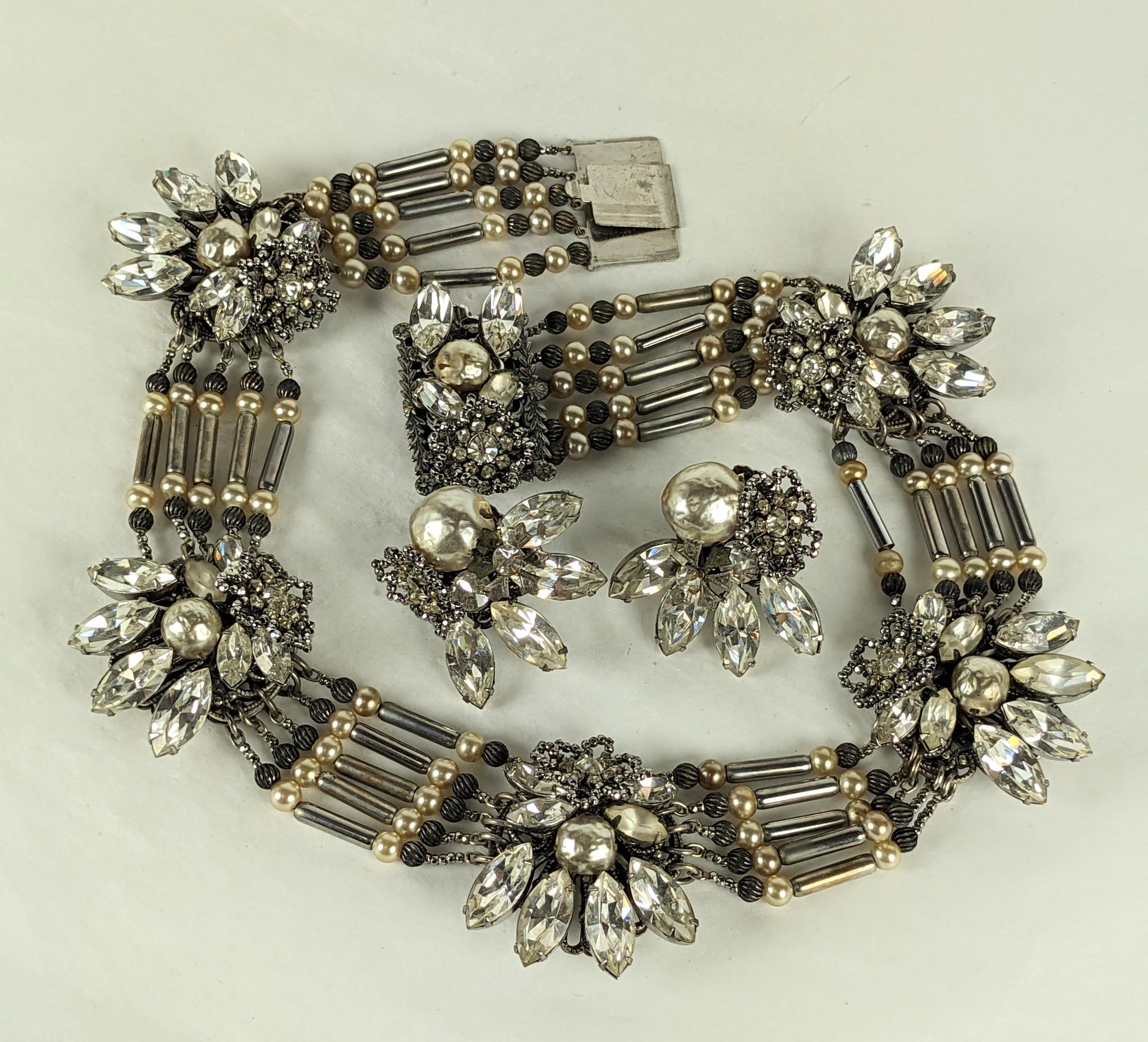 Extraordinary Miriam Haskell Pearl and Cut Steel Collar Suite For Sale 2