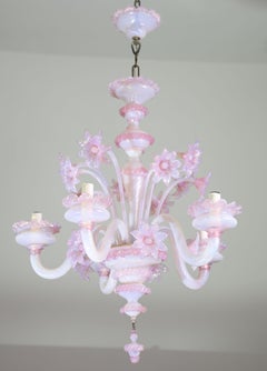 Extraordinary Murano Glass Chandelier adorned with Pink Flowers