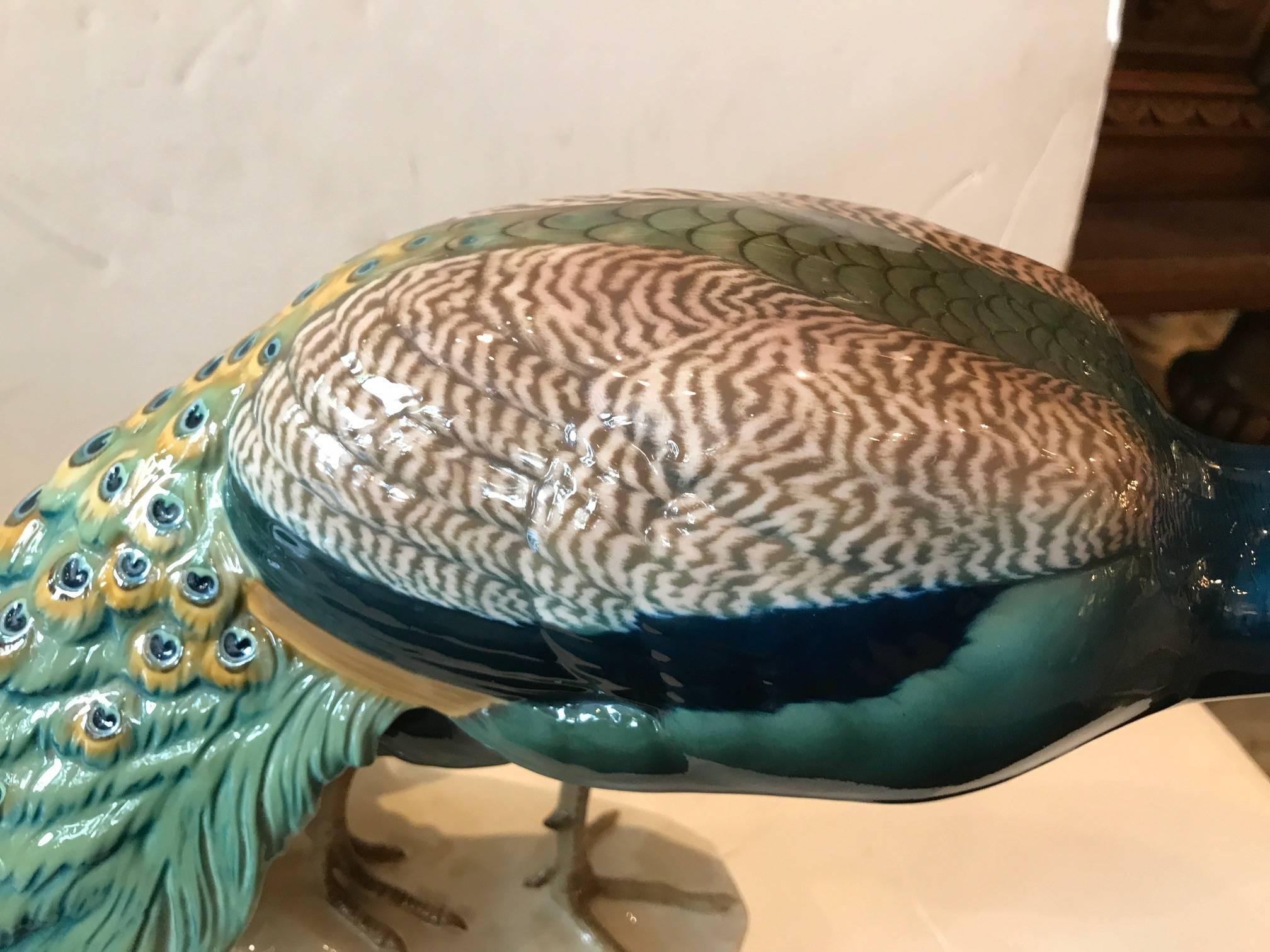 Art Nouveau Extraordinary Nymphenburg Hand Painted Porcelain Peacock, Signed and Dated 1912 For Sale
