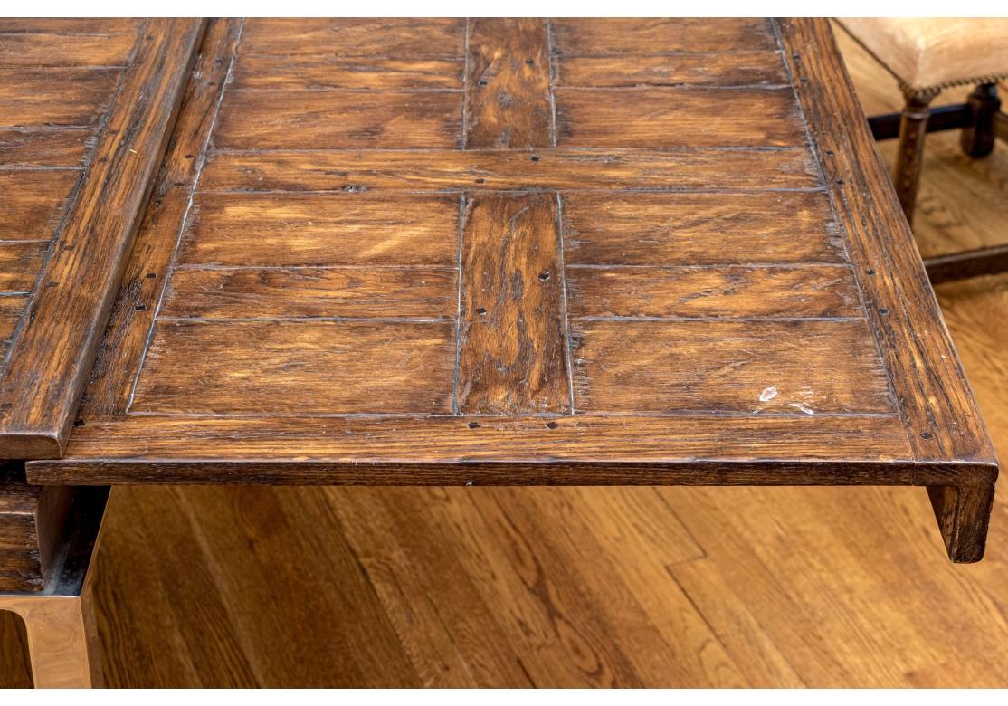 Extraordinaire Table de salle à manger en parquet Oak sur supports chromés en vente 5