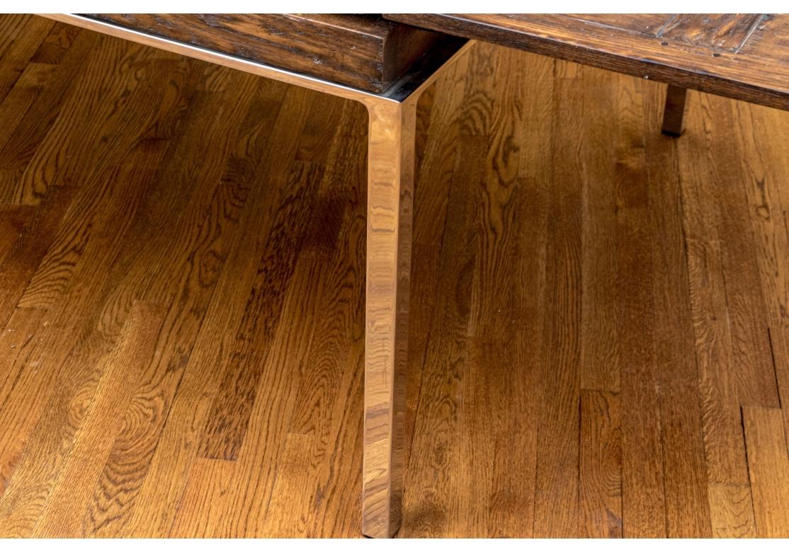 Parqueterie Extraordinaire Table de salle à manger en parquet Oak sur supports chromés en vente