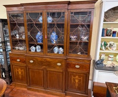 Extraordinary Old English Inlaid Mahogany Adam style Breakfront w/Secretaire