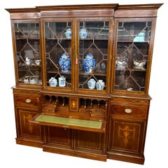Extraordinary Old English Inlaid Mahogany Adam style Breakfront w/Secretaire