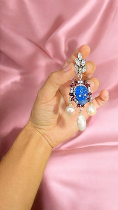 Extraordinary One of a kind baroque pearl crystal, pearl skull earrings