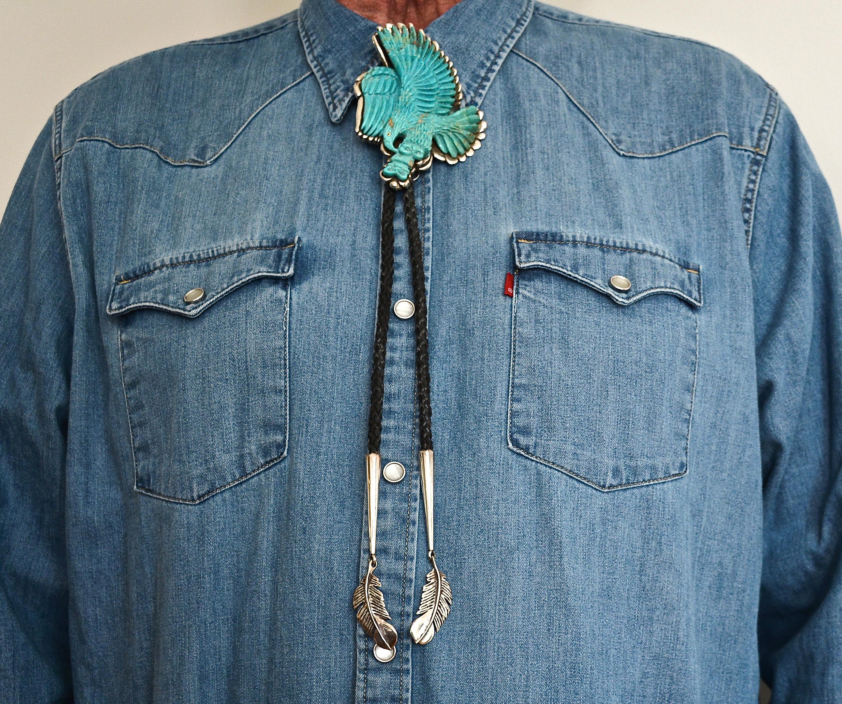 Extraordinary One-Of-A-Kind Kingman-Mine Turquoise Eagle Bolo Tie by J. Winston 1