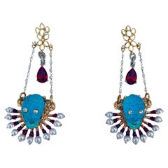 Extraordinary One of a kind pearl crystal, pearl skull chandelier earrings