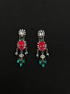 Extraordinary One of a kind pearl crystal, pearl skull earrings