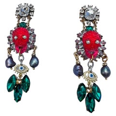Extraordinary One of a kind pearl crystal, pearl skull earrings