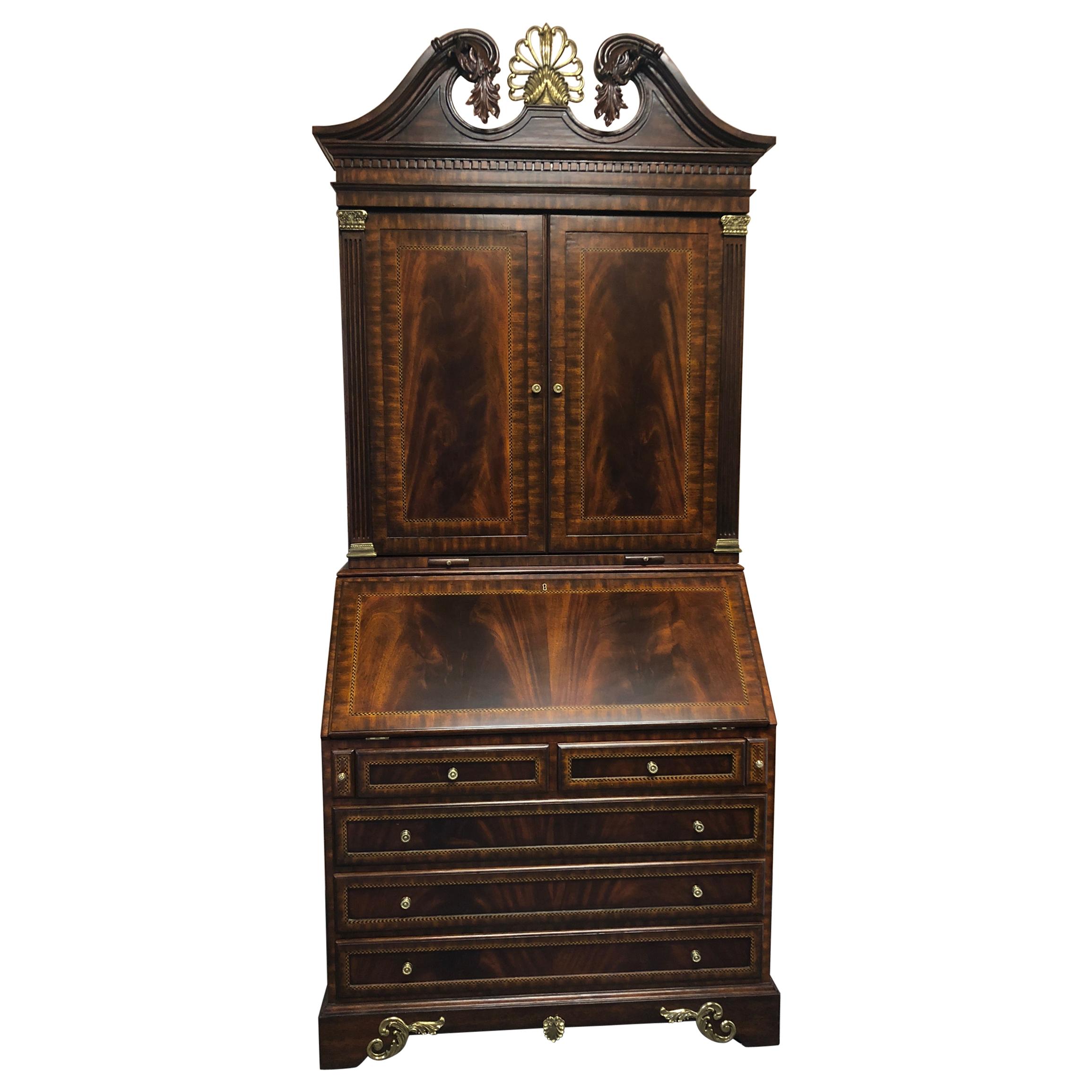 Extraordinary Maitland Smith Ornate Flame Mahogany and Inlay Secretary
