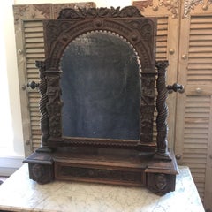 Extraordinary Ornately Carved Early British Dark Oak Tabletop Mirror