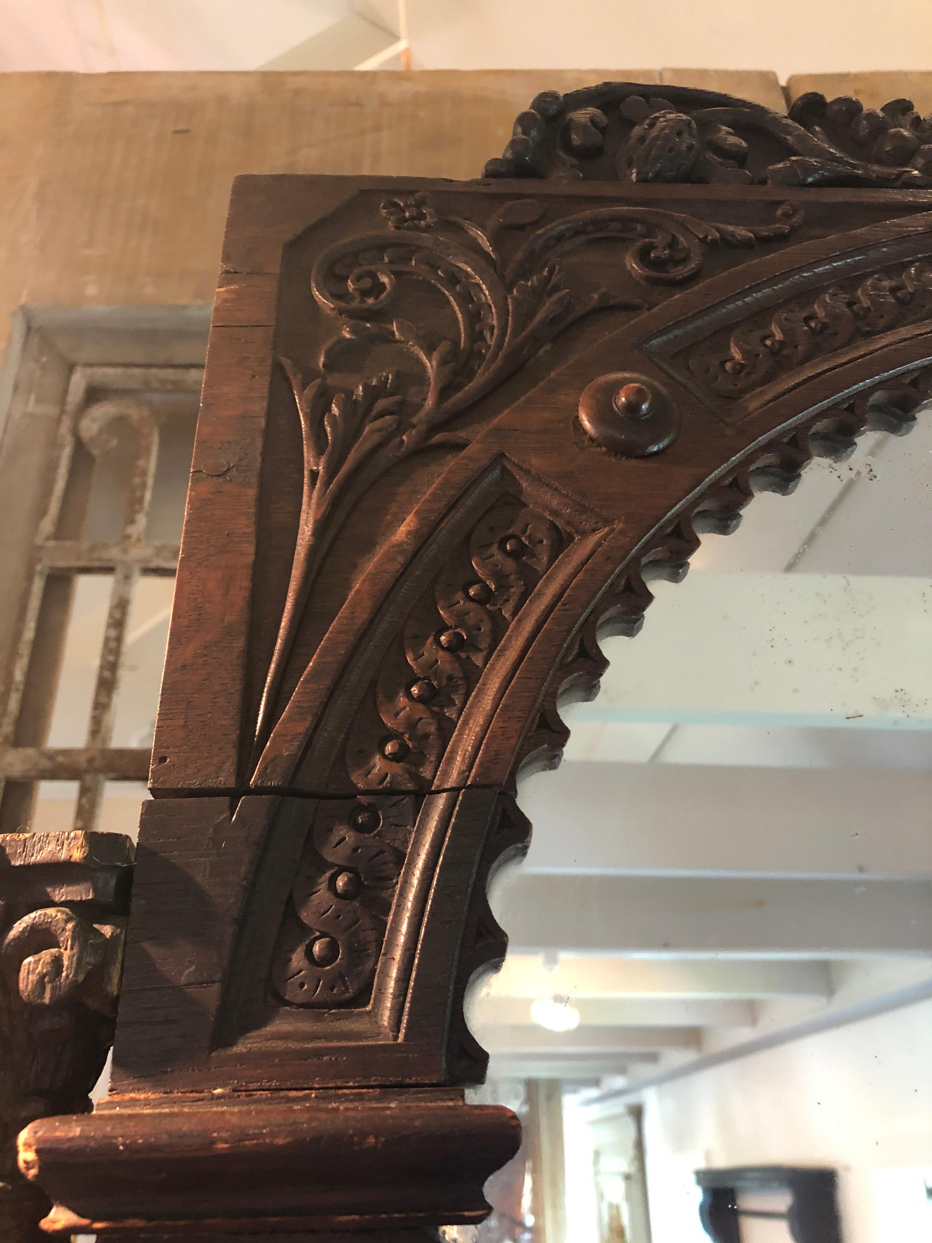 Extraordinary Ornately Carved Early British Dark Oak Tabletop Mirror 2