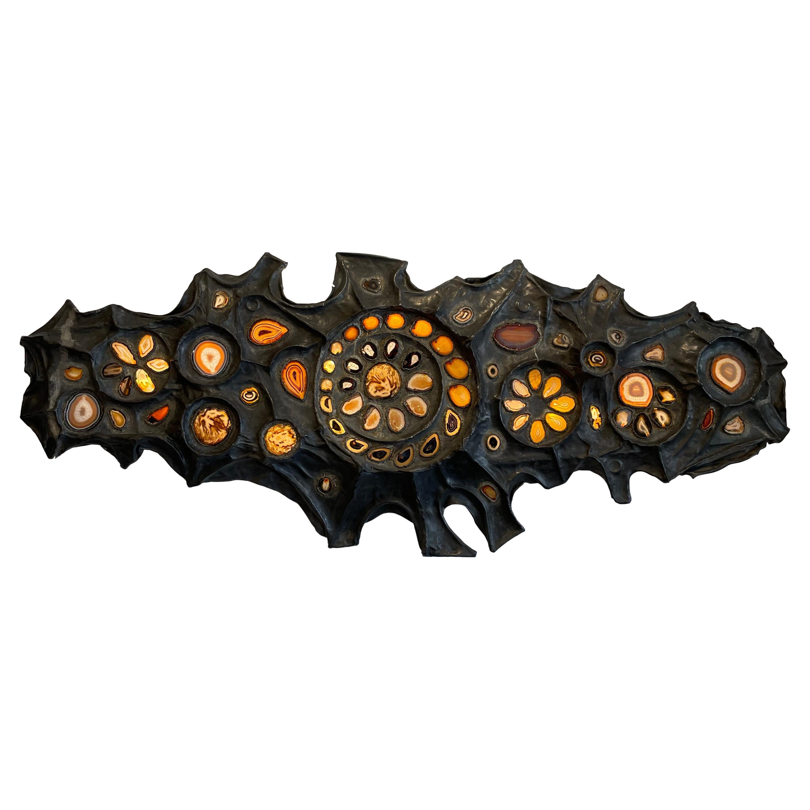 Extraordinary Oversized Lead & Agate Illuminated Wall Sculpture