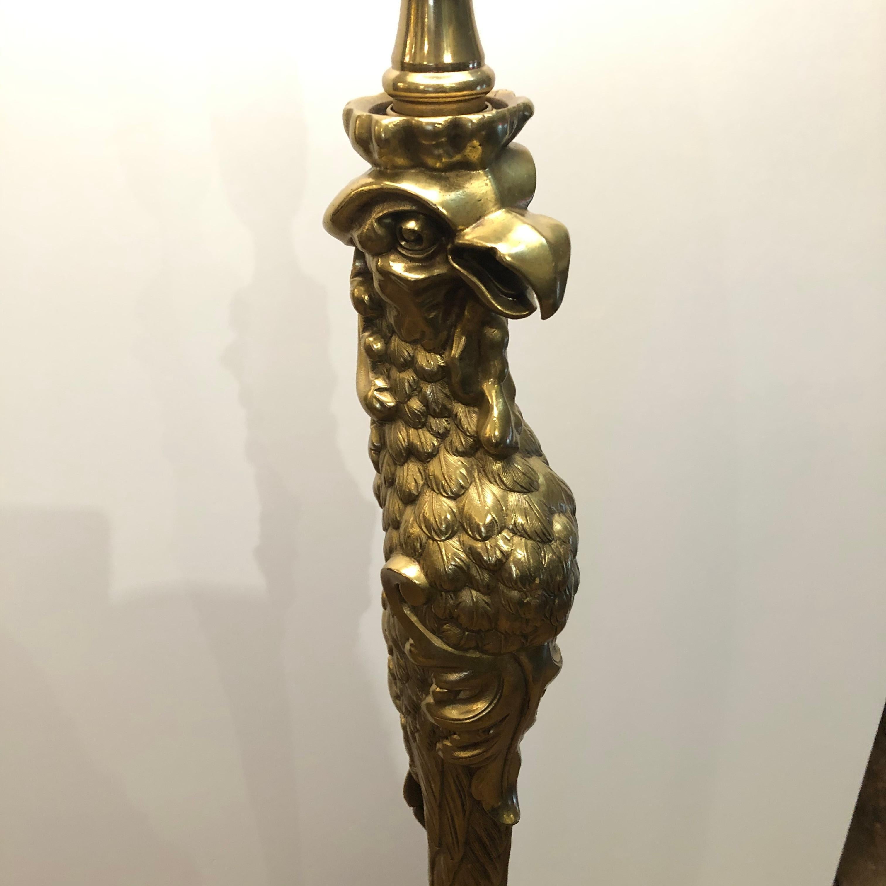 Extraordinary P. E. Guerin Cast Brass Bird of Prey Floor Lamp 4
