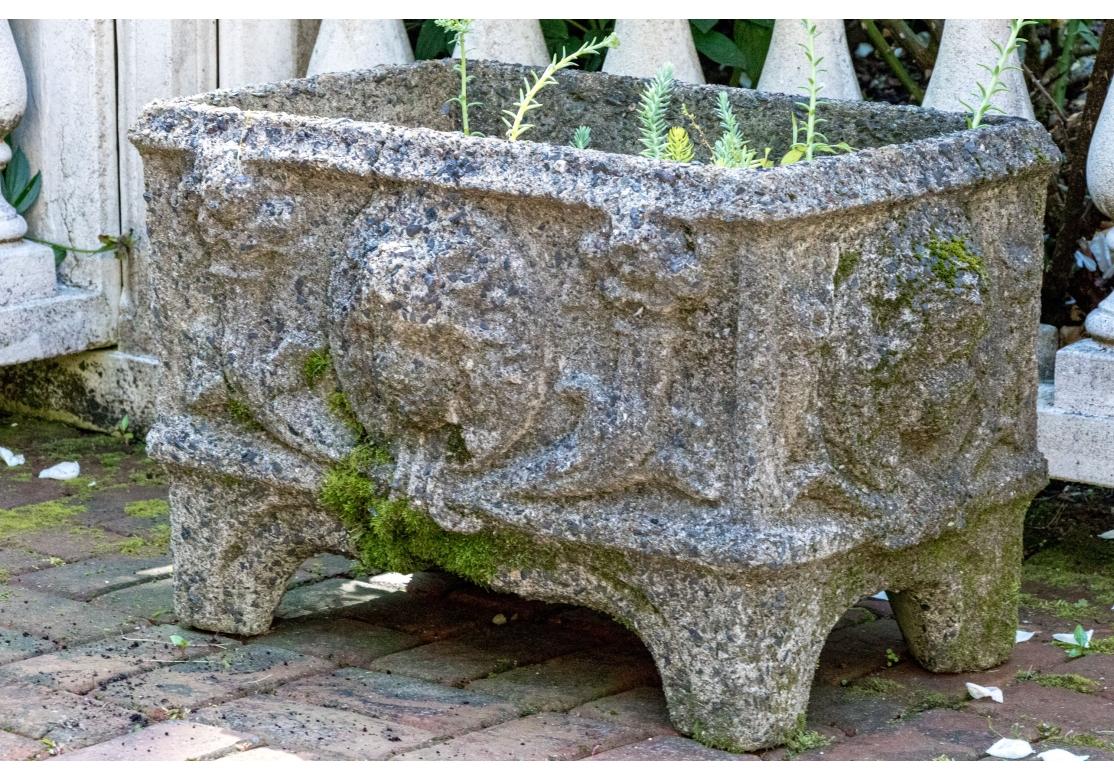 Extraordinaire paire de jardinières anciennes en pierre moulée en vente 6