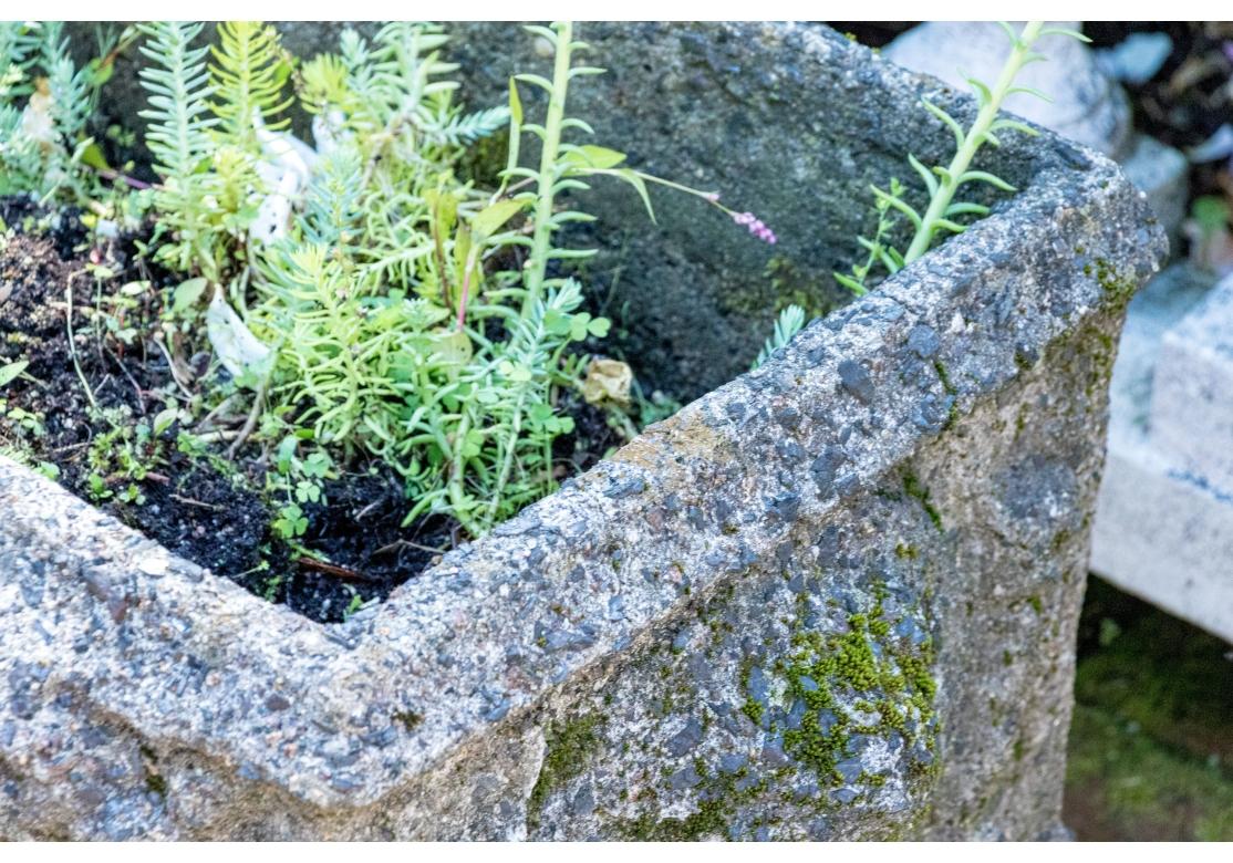 Extraordinaire paire de jardinières anciennes en pierre moulée en vente 1