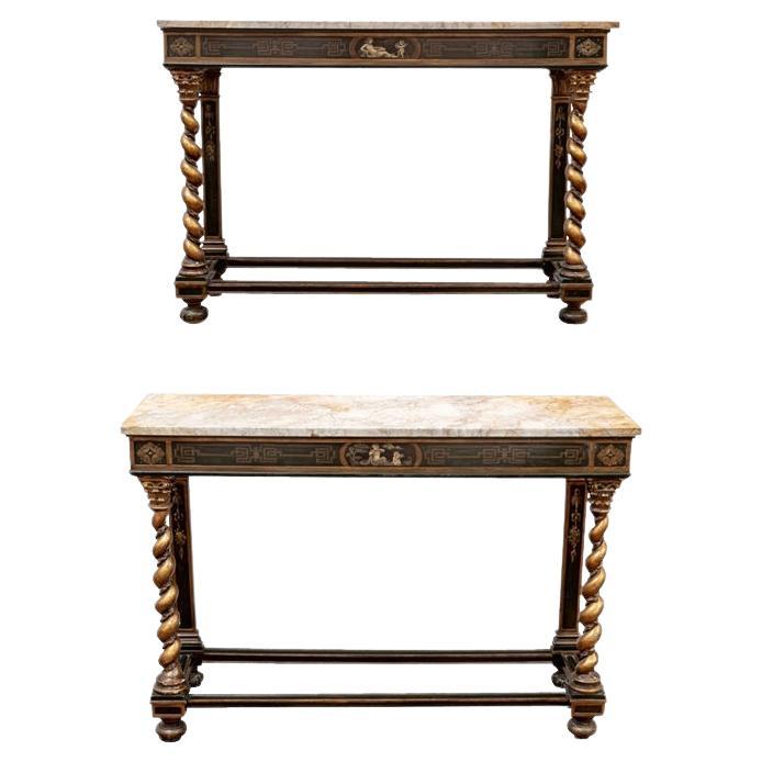 Extraordinary Pair Of Antique Of Neoclassical Style Barley Twist Console Tables For Sale