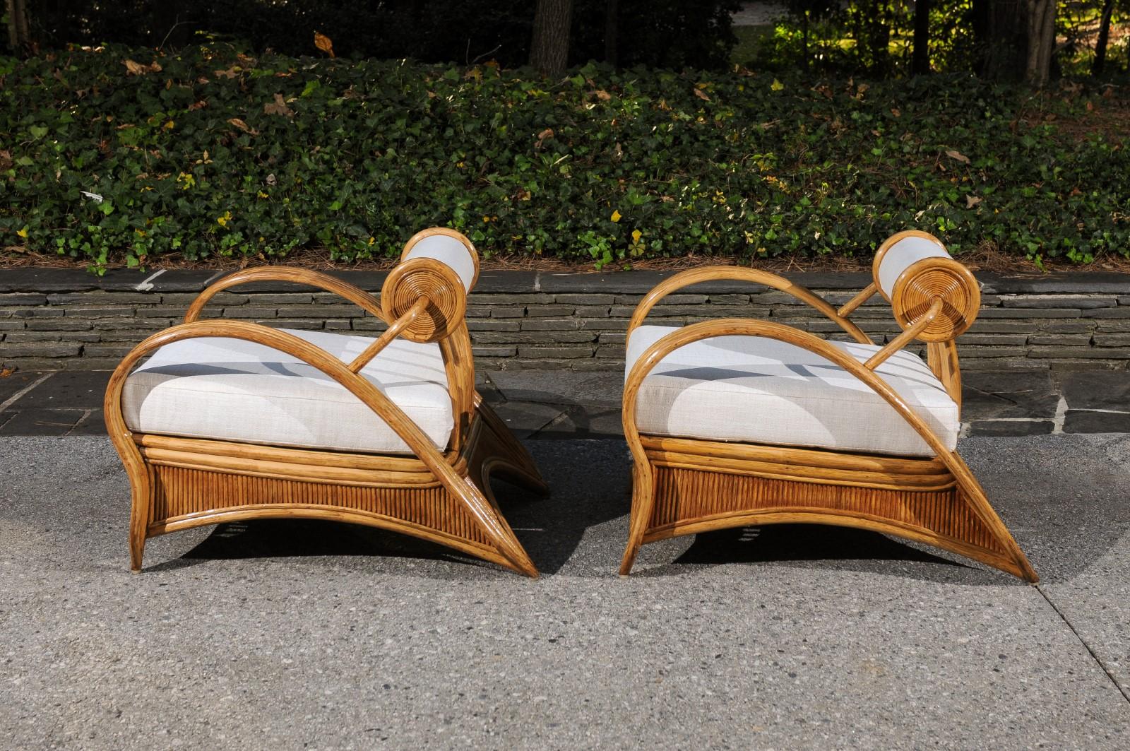 Rattan Extraordinary Pair of Art Deco Style Loungers by Betty Cobonpue, circa 1980 For Sale