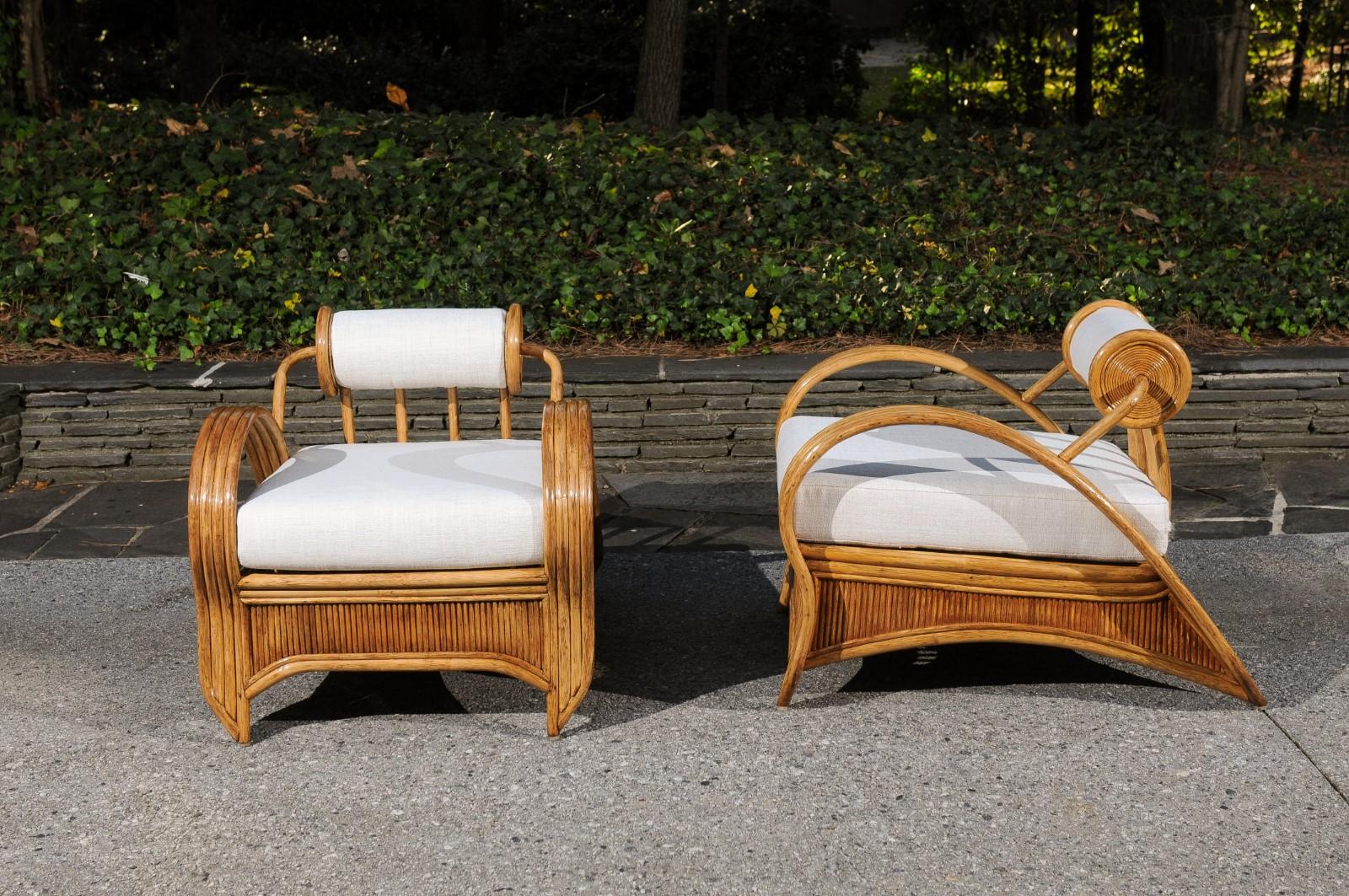 Extraordinary Pair of Art Deco Style Loungers by Betty Cobonpue, circa 1980 For Sale 1