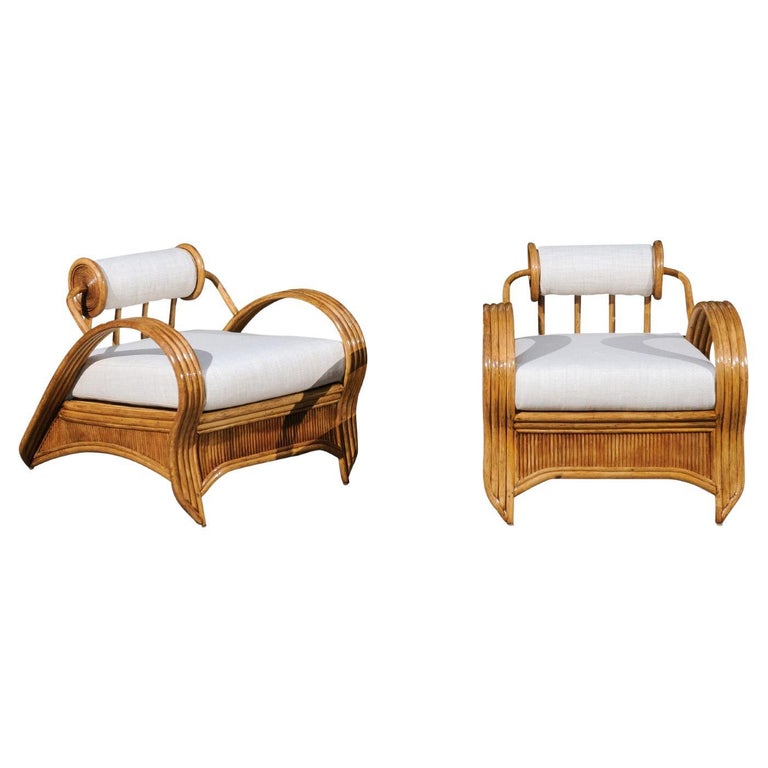 Extraordinary Pair of Art Deco Style Loungers by Betty Cobonpue, circa 1980 For Sale