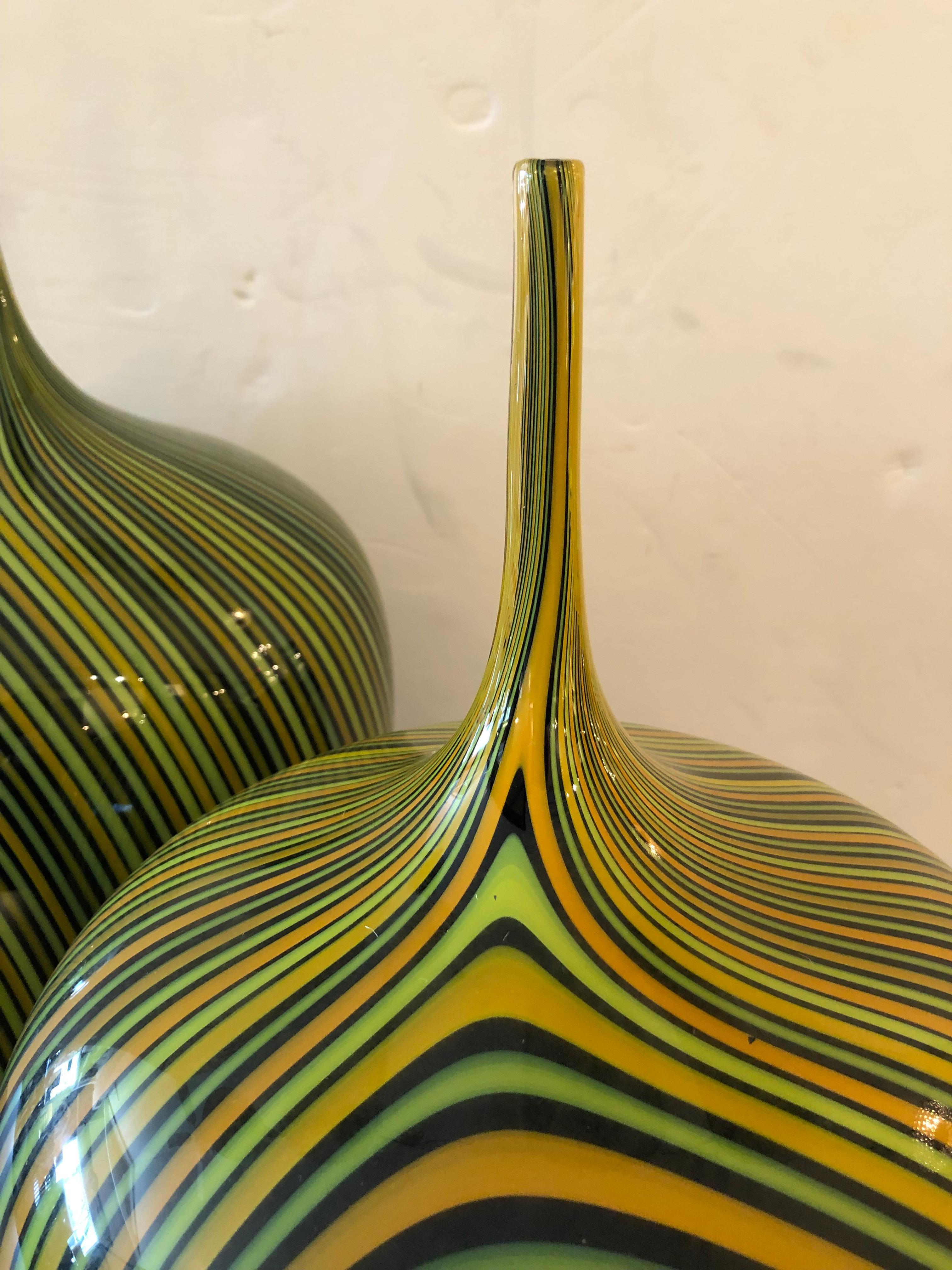 Extraordinary Pair of Blown Glass Vortex Vessels by Jeff Holmwood For Sale 4