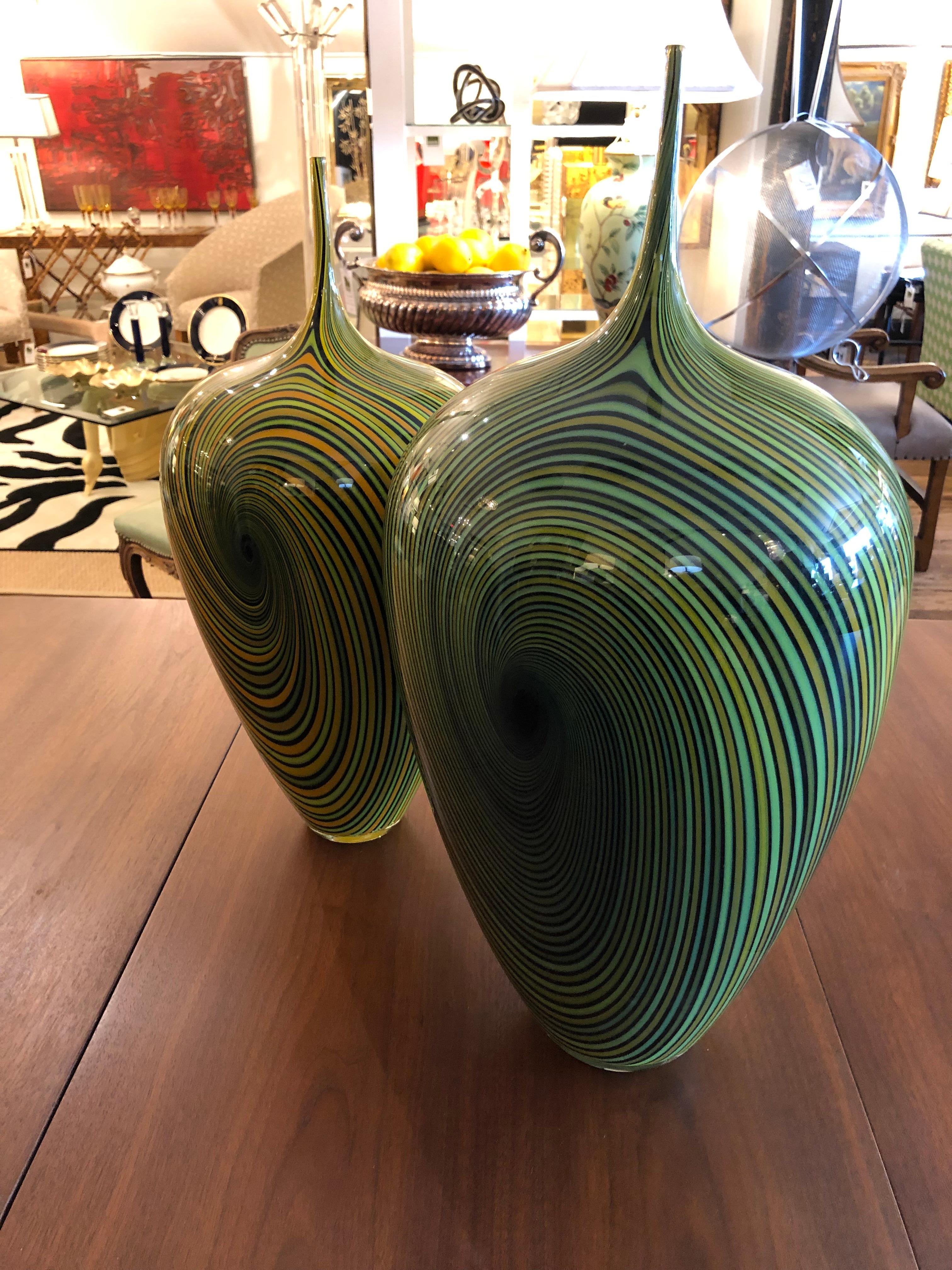 Extraordinary Pair of Blown Glass Vortex Vessels by Jeff Holmwood For Sale 6