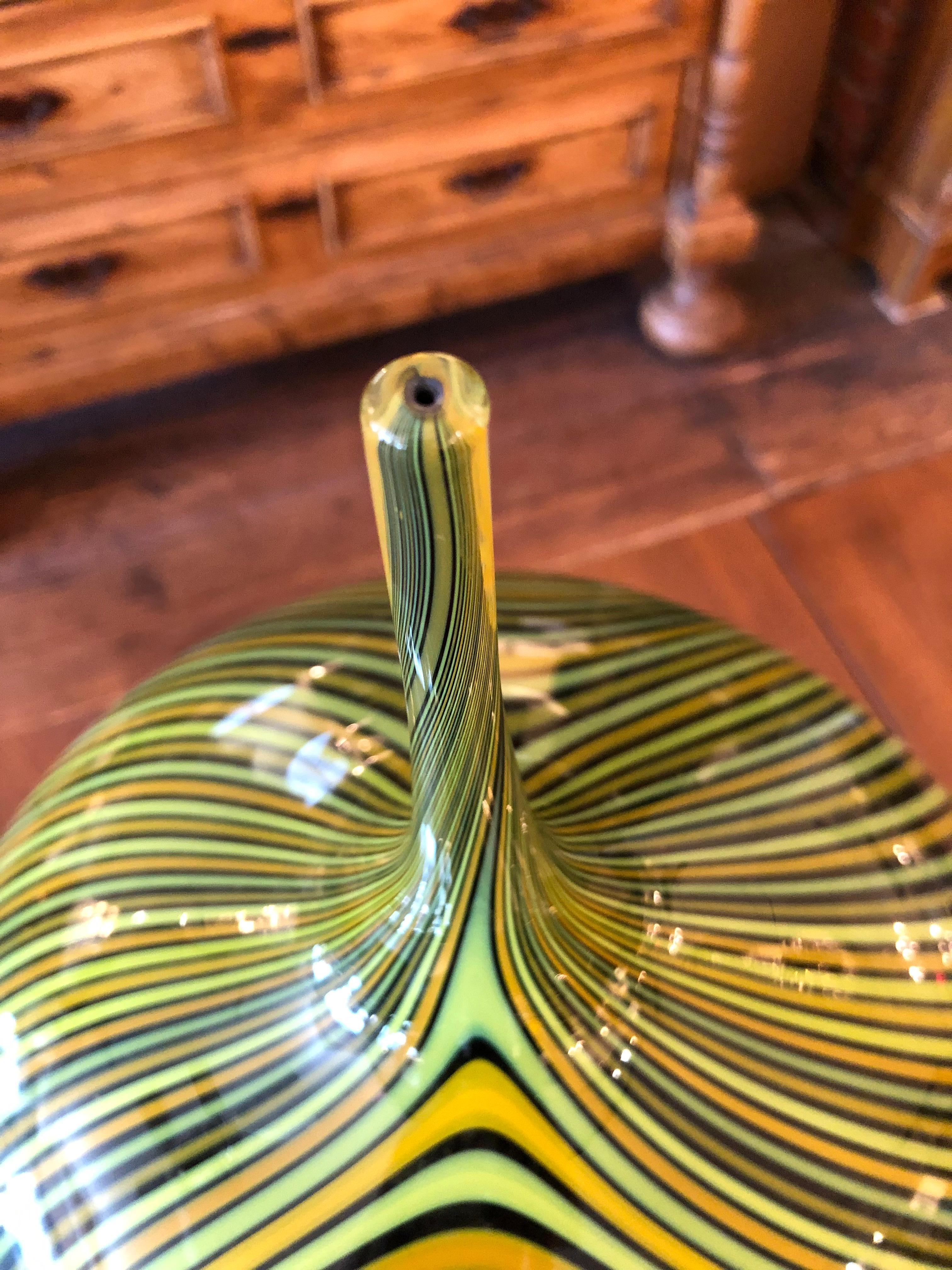 Two sought after very large impressive and beautiful blown glass vessels by Canadian artist Jeff Holmwood, purchased at the Museum of Glass in Tacoma Washington. Holmwood's signature series, the one for which he is known best, is his blown glass