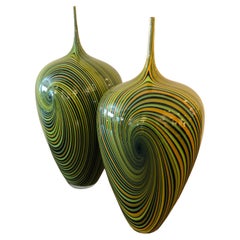 Vintage Extraordinary Pair of Blown Glass Vortex Vessels by Jeff Holmwood